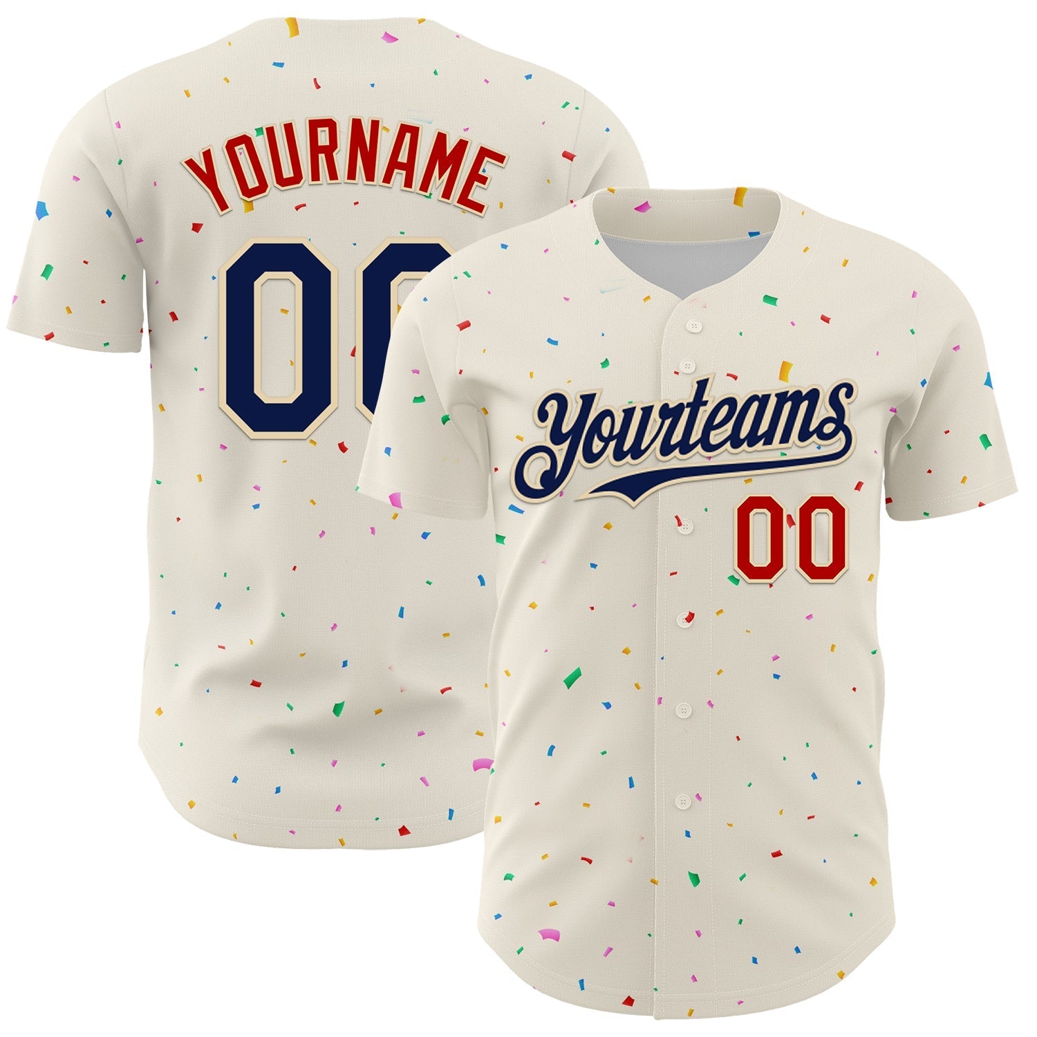 Custom Cream Navy-Red 3D Pattern Design Confetti Authentic Baseball Jersey baseball jersey product view 1