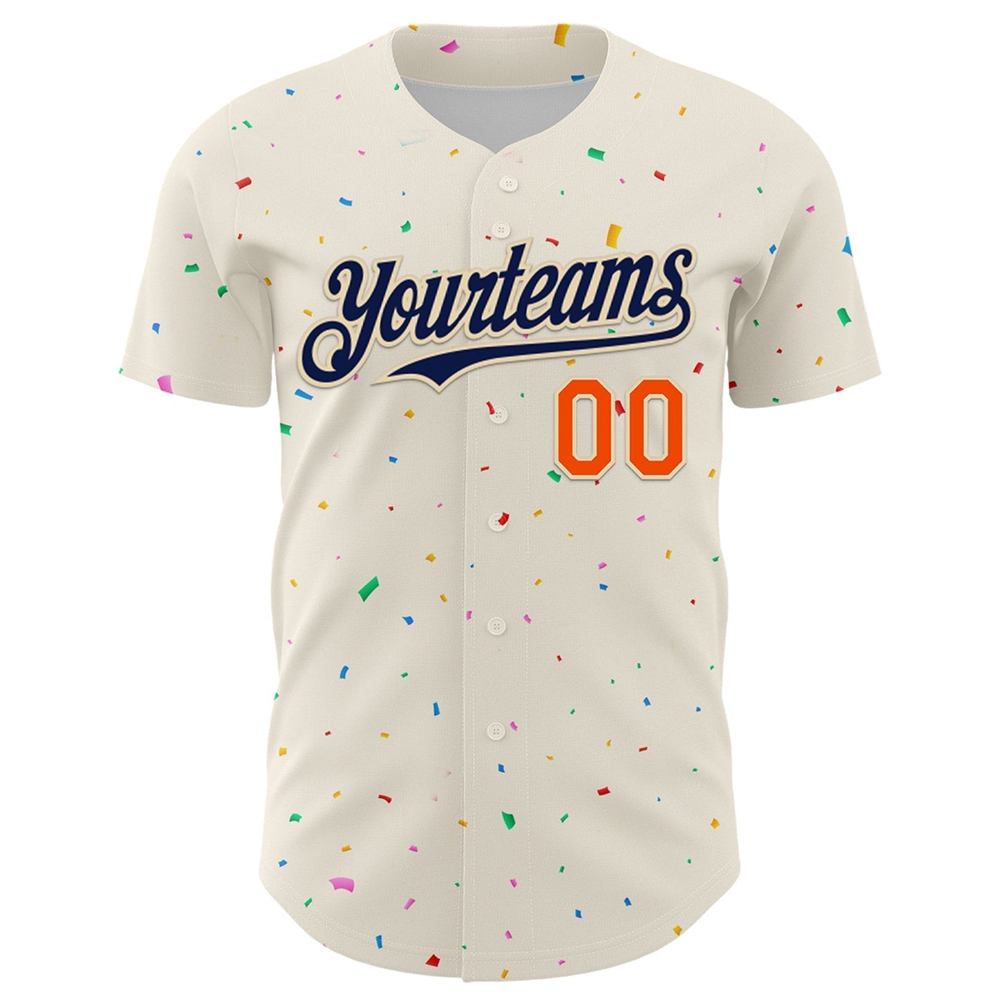 Custom Cream Navy-Orange 3D Pattern Design Confetti Authentic Baseball Jersey baseball jersey product view 2