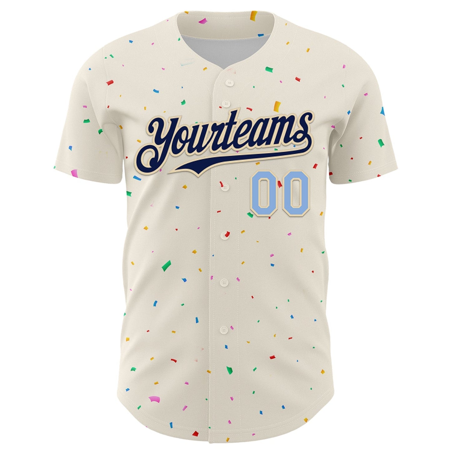 Custom Cream Navy-Light Blue 3D Pattern Design Confetti Authentic Baseball Jersey baseball jersey product view 2