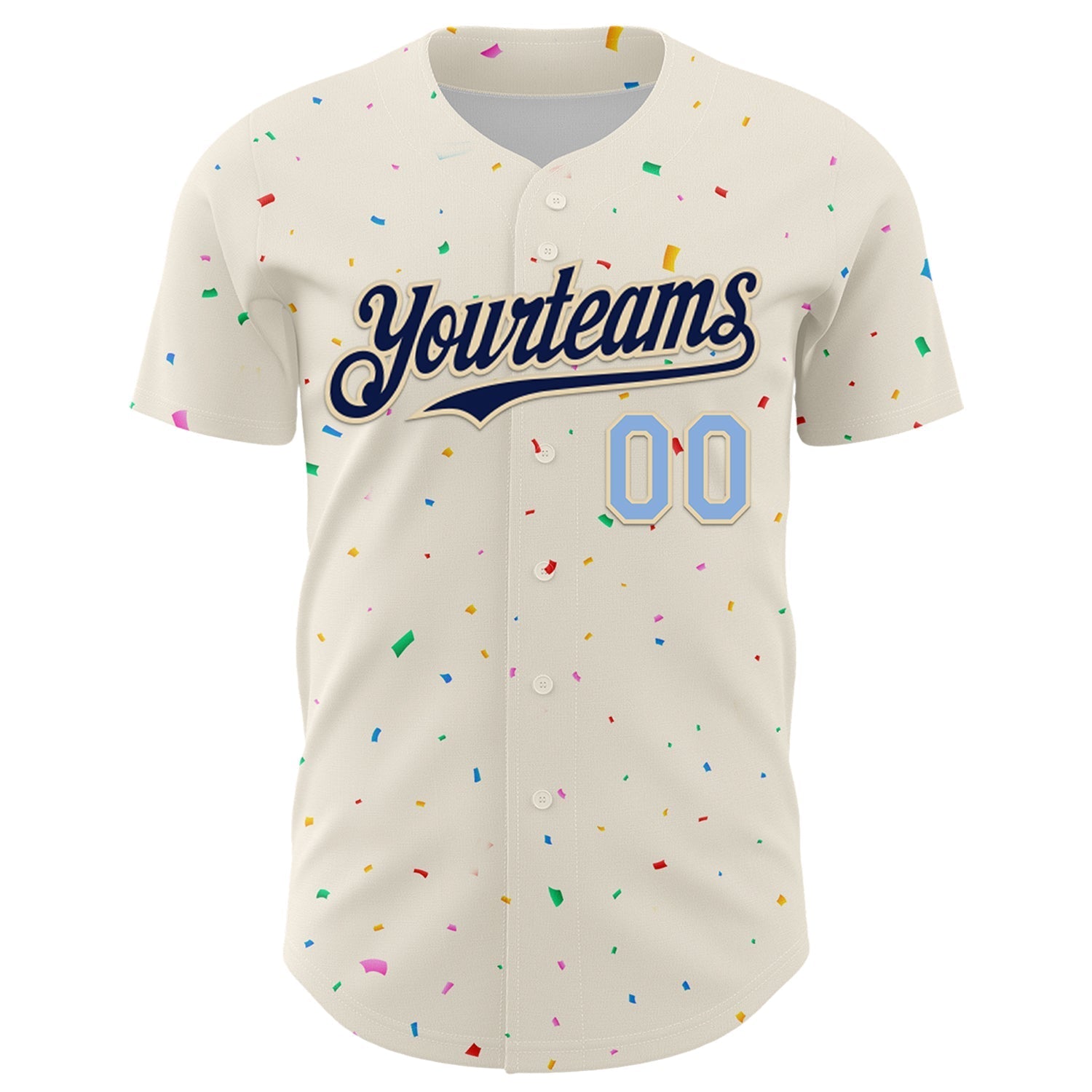 Custom Cream Navy-Light Blue 3D Pattern Design Confetti Authentic Baseball Jersey baseball jersey product view 2