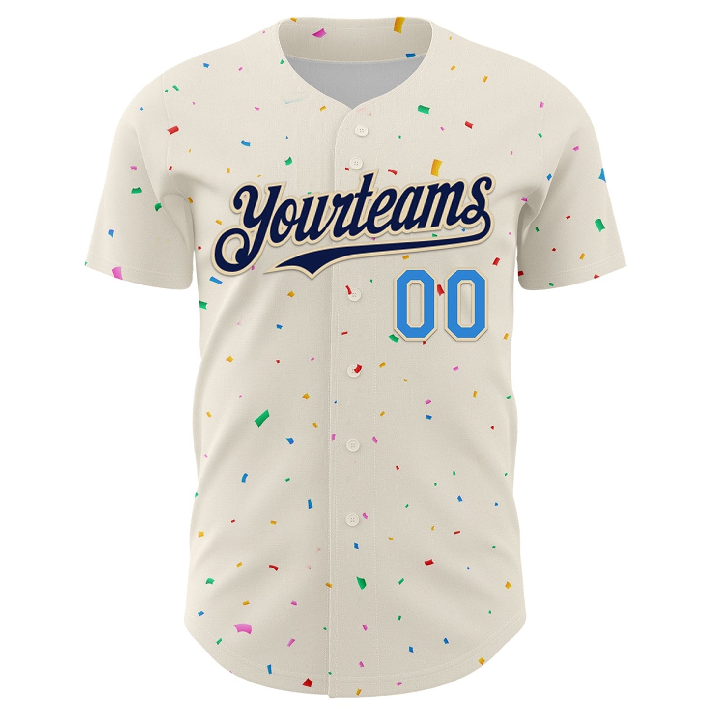 Custom Cream Navy-Electric Blue 3D Pattern Design Confetti Authentic Baseball Jersey baseball jersey product view 2