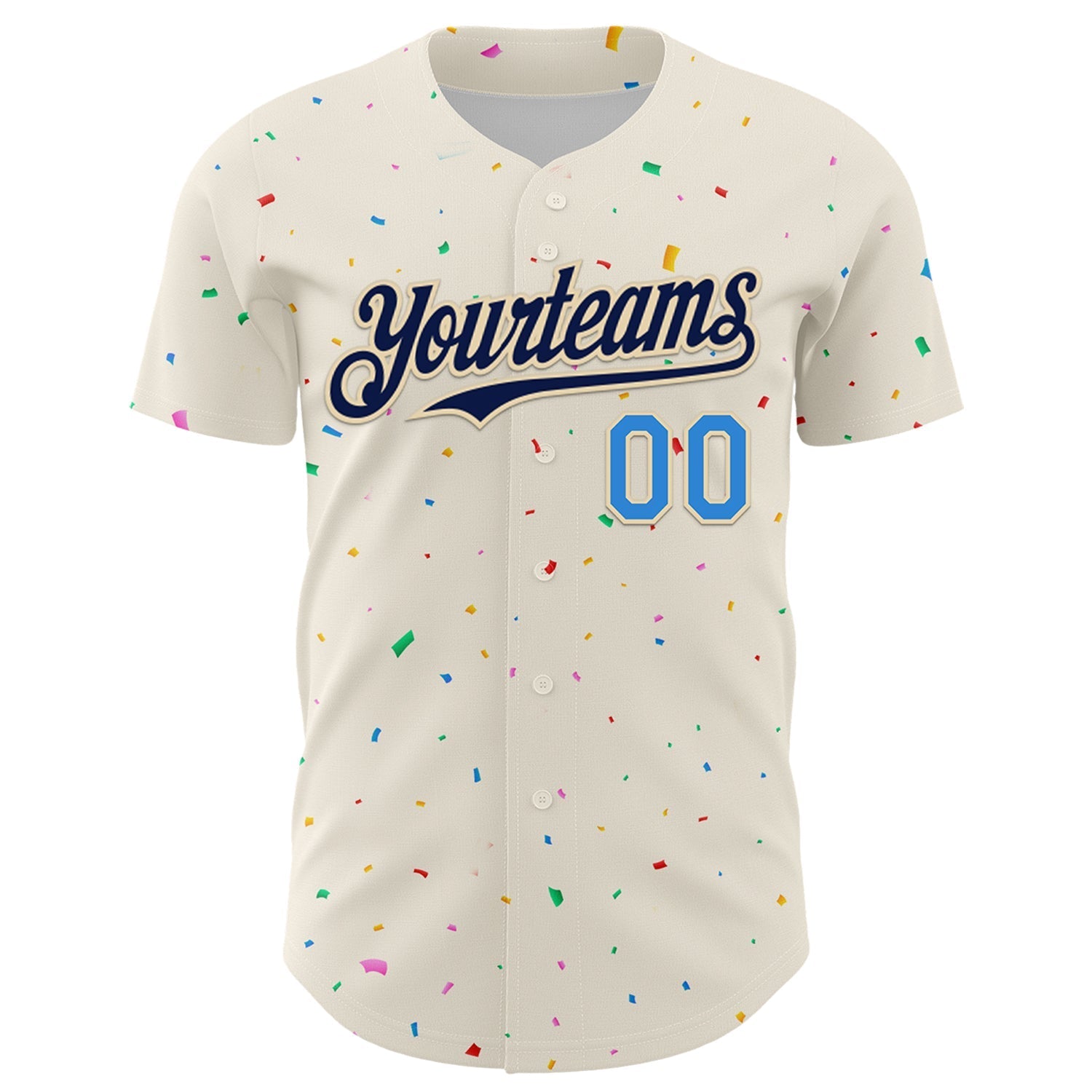 Custom Cream Navy-Electric Blue 3D Pattern Design Confetti Authentic Baseball Jersey baseball jersey product view 2