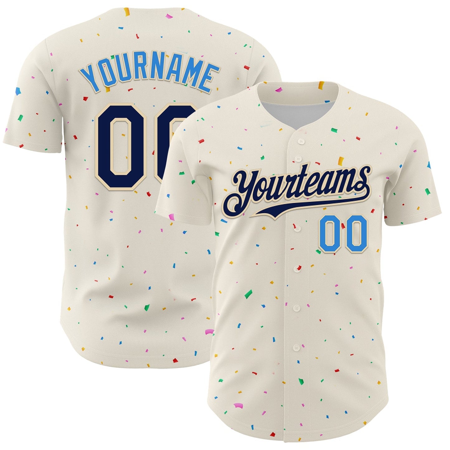 Custom Cream Navy-Electric Blue 3D Pattern Design Confetti Authentic Baseball Jersey baseball jersey product view 1