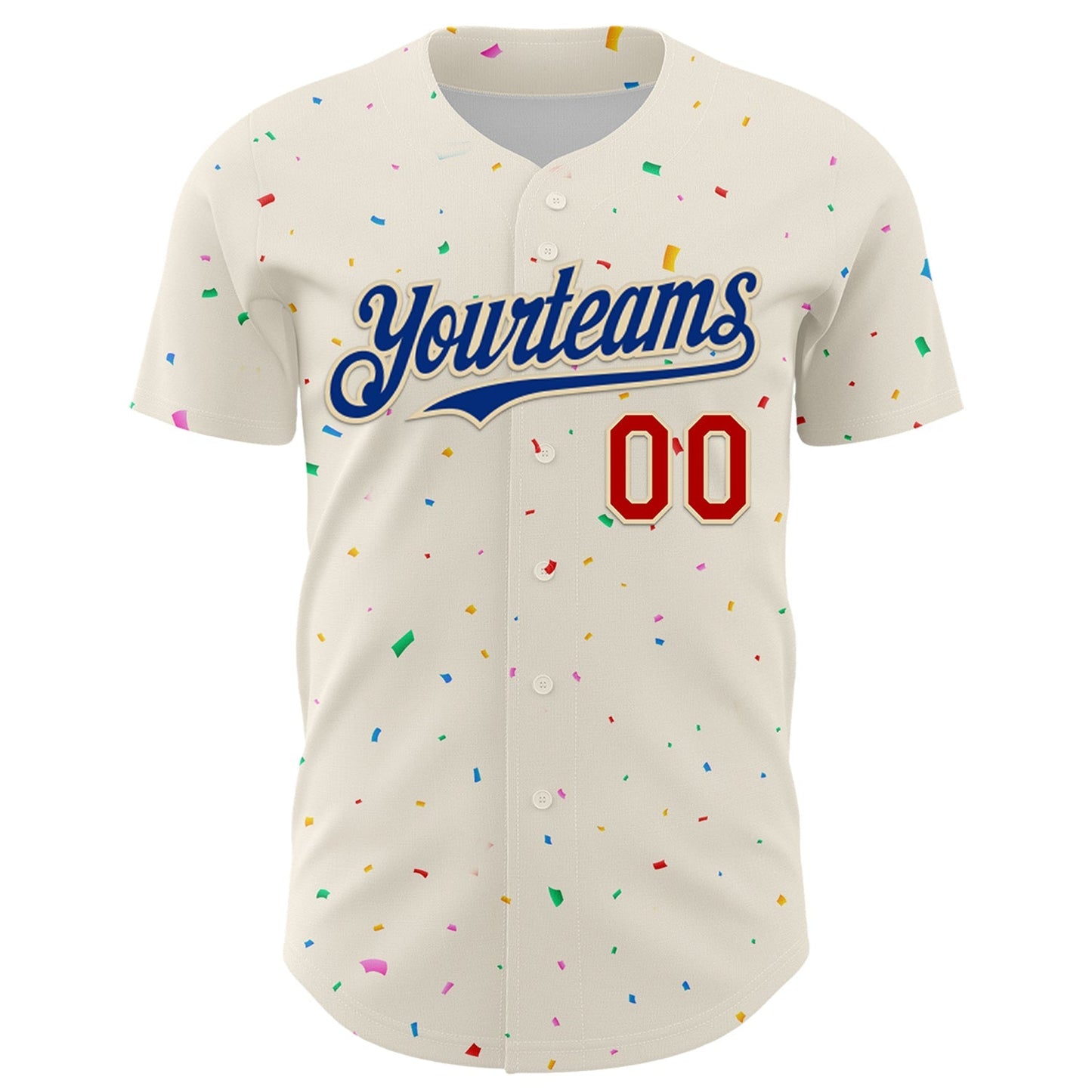 Custom Cream Royal-Red 3D Pattern Design Confetti Authentic Baseball Jersey baseball jersey product view 2