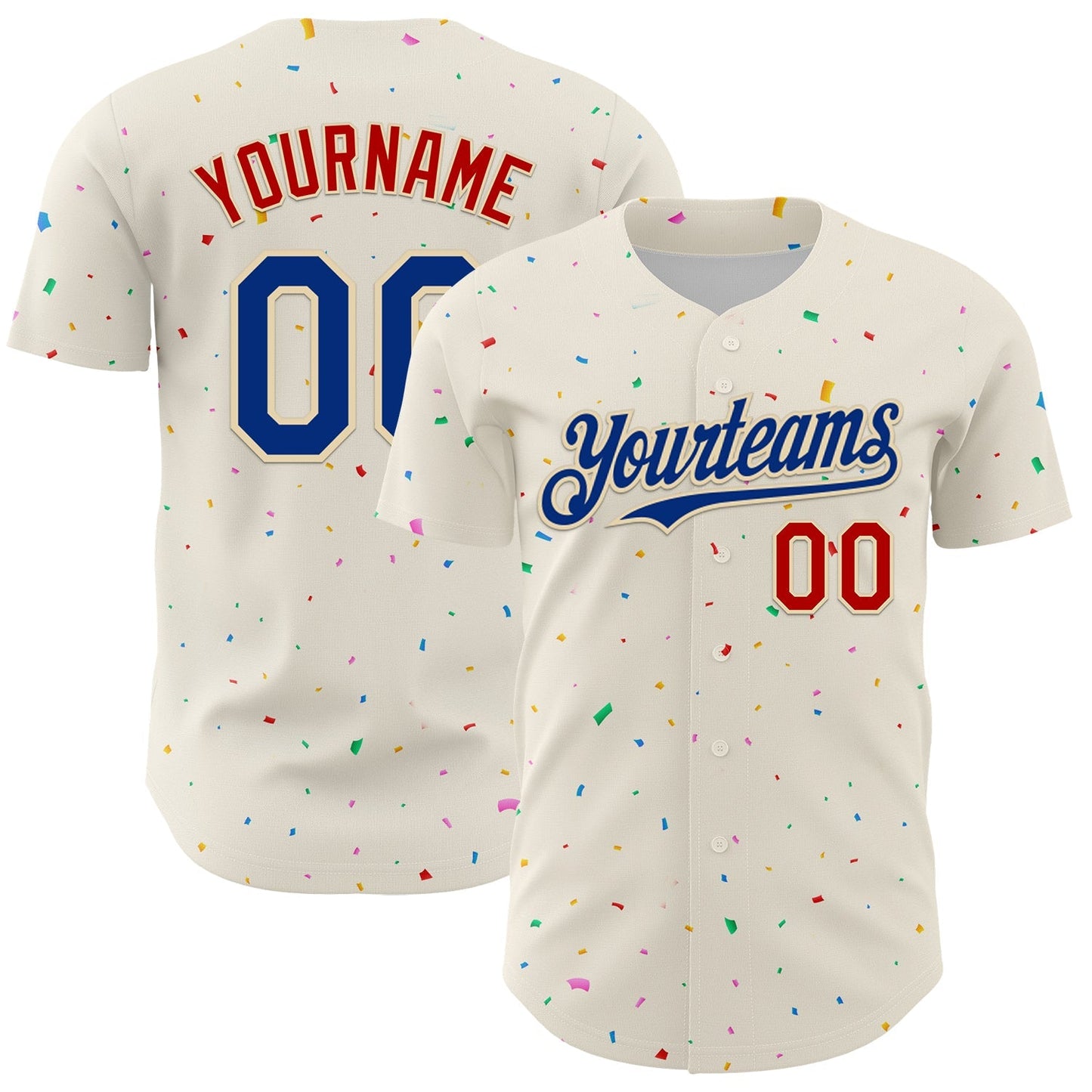 Custom Cream Royal-Red 3D Pattern Design Confetti Authentic Baseball Jersey baseball jersey product view 1