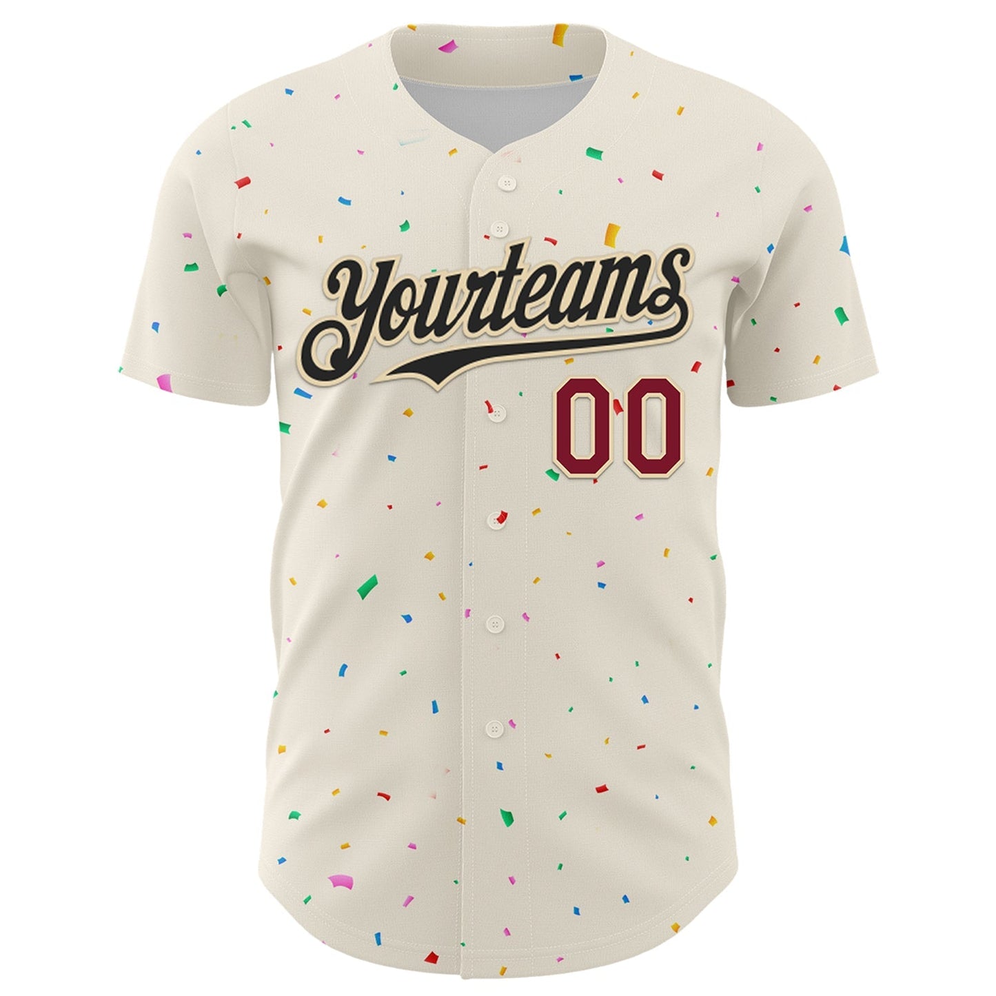Custom Cream Black-Crimson 3D Pattern Design Confetti Authentic Baseball Jersey baseball jersey product view 2