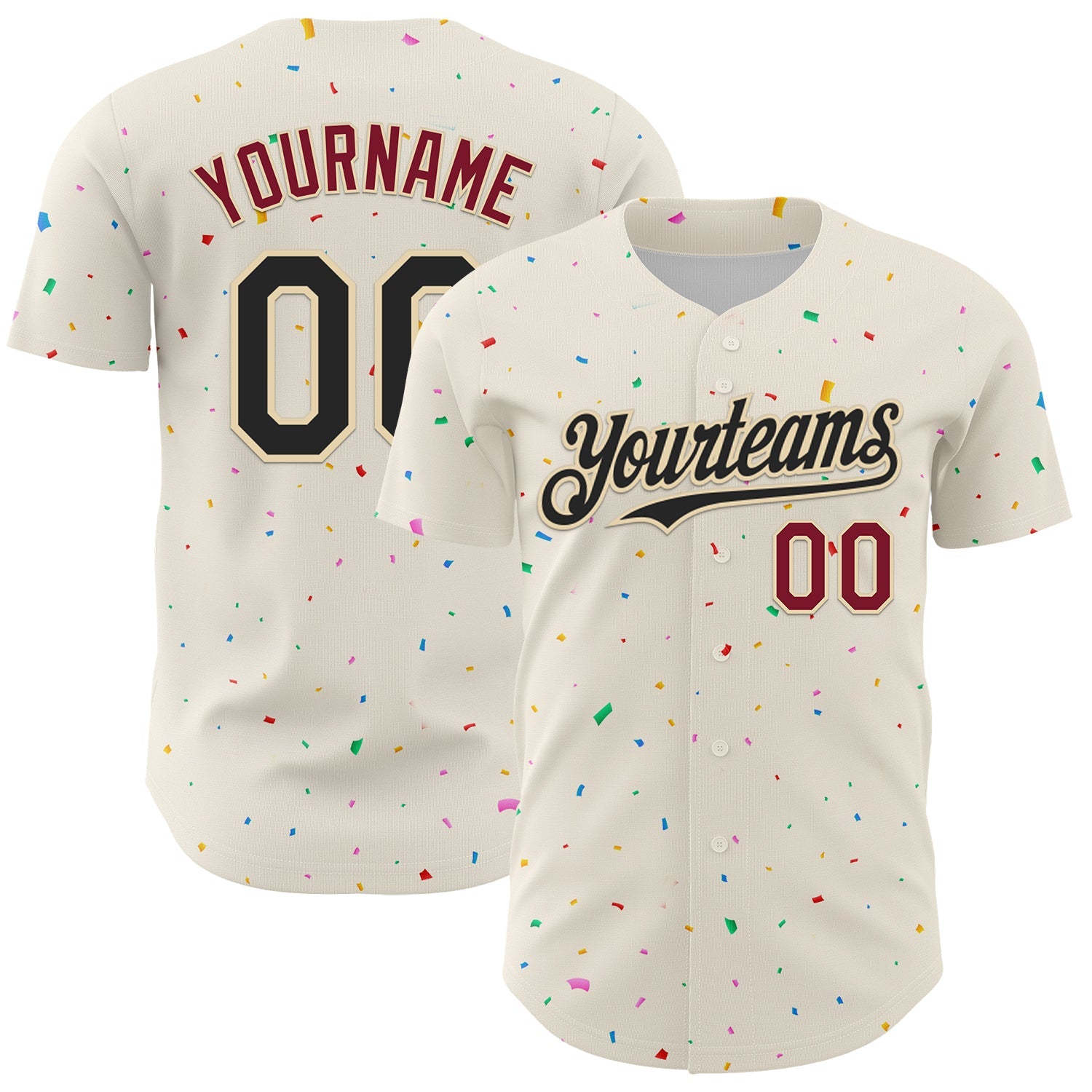 Custom Cream Black-Crimson 3D Pattern Design Confetti Authentic Baseball Jersey baseball jersey product view 1