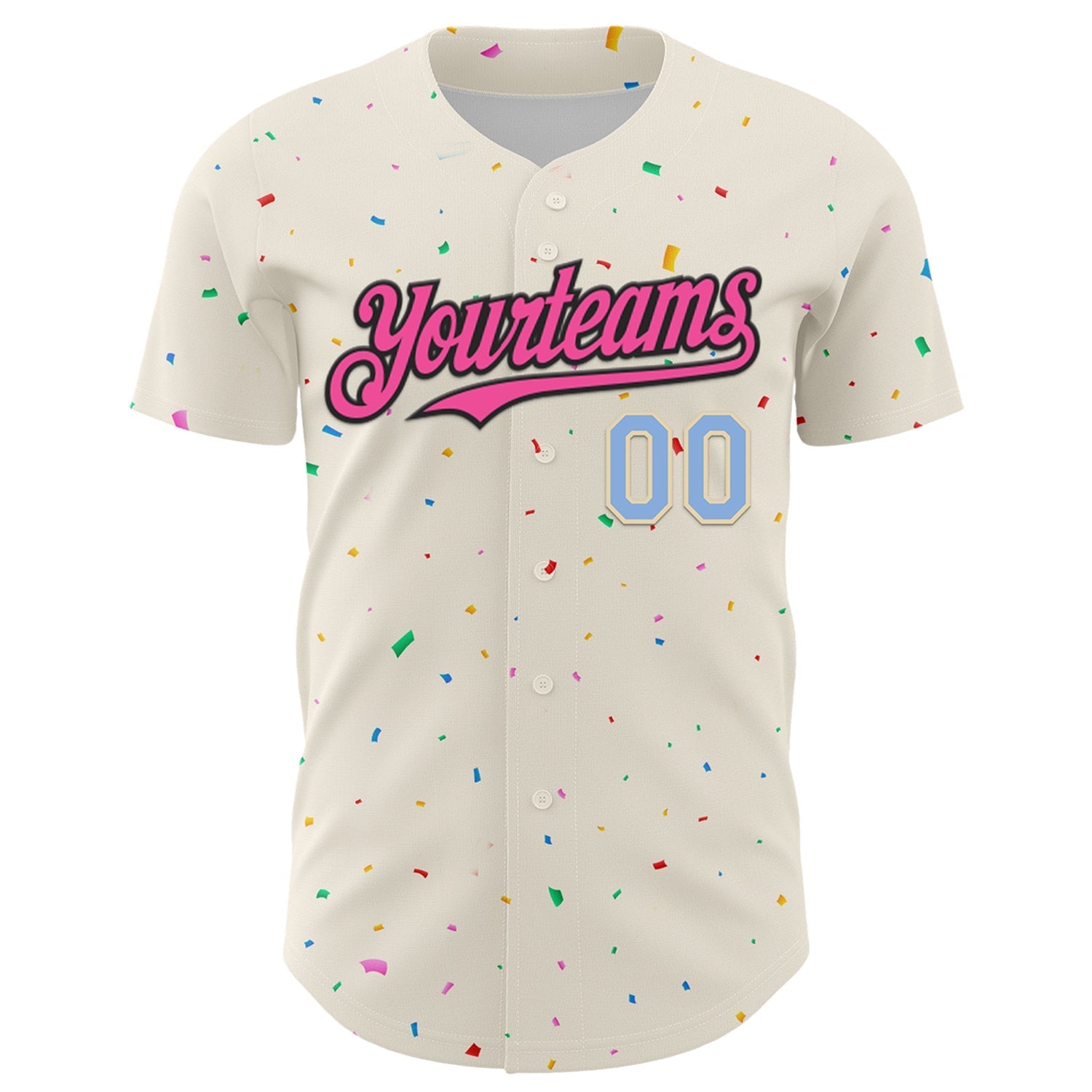 Custom Cream Pink Black-Light Blue 3D Pattern Design Confetti Authentic Baseball Jersey baseball jersey product view 2