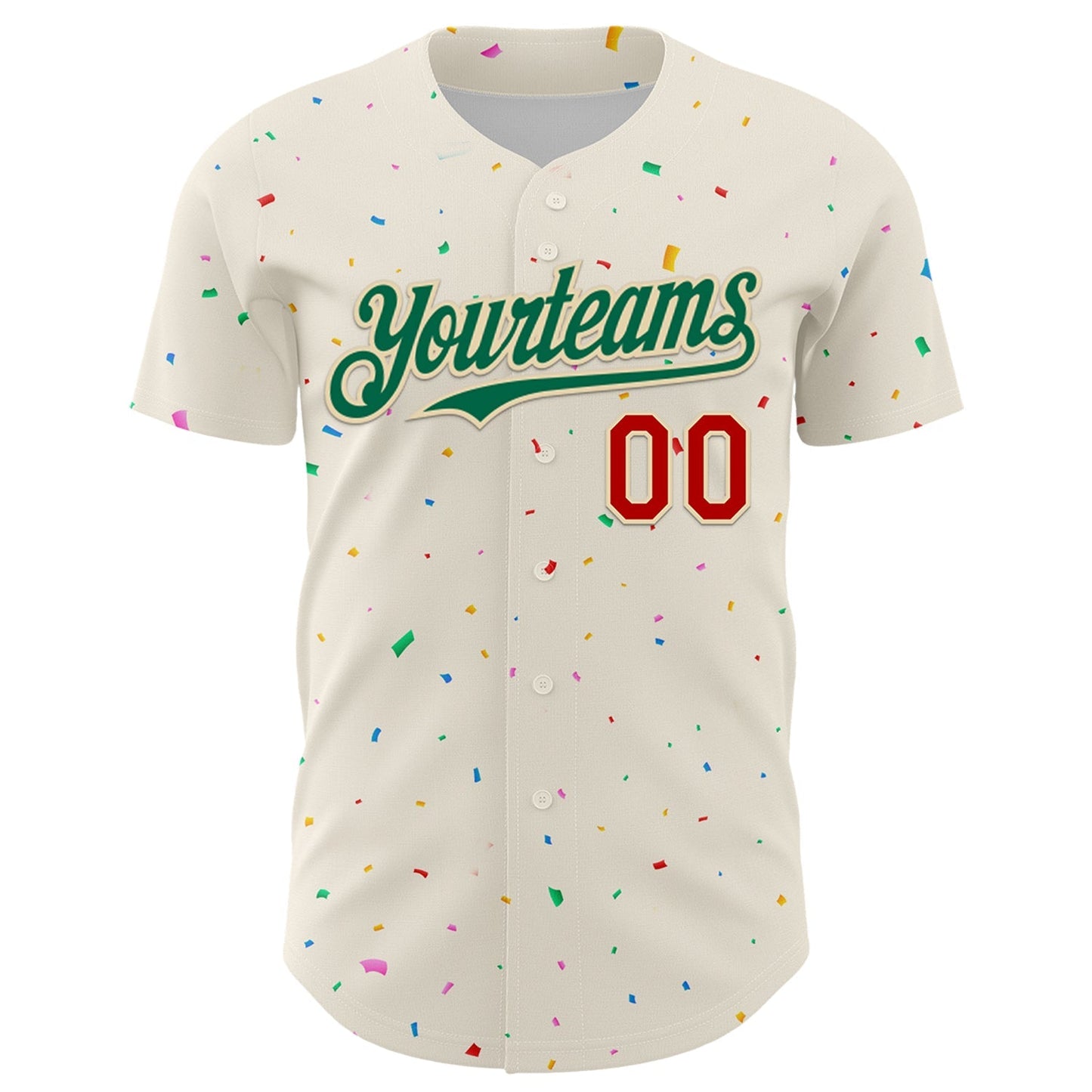 Custom Cream Kelly Green-Red 3D Pattern Design Confetti Authentic Baseball Jersey baseball jersey product view 2