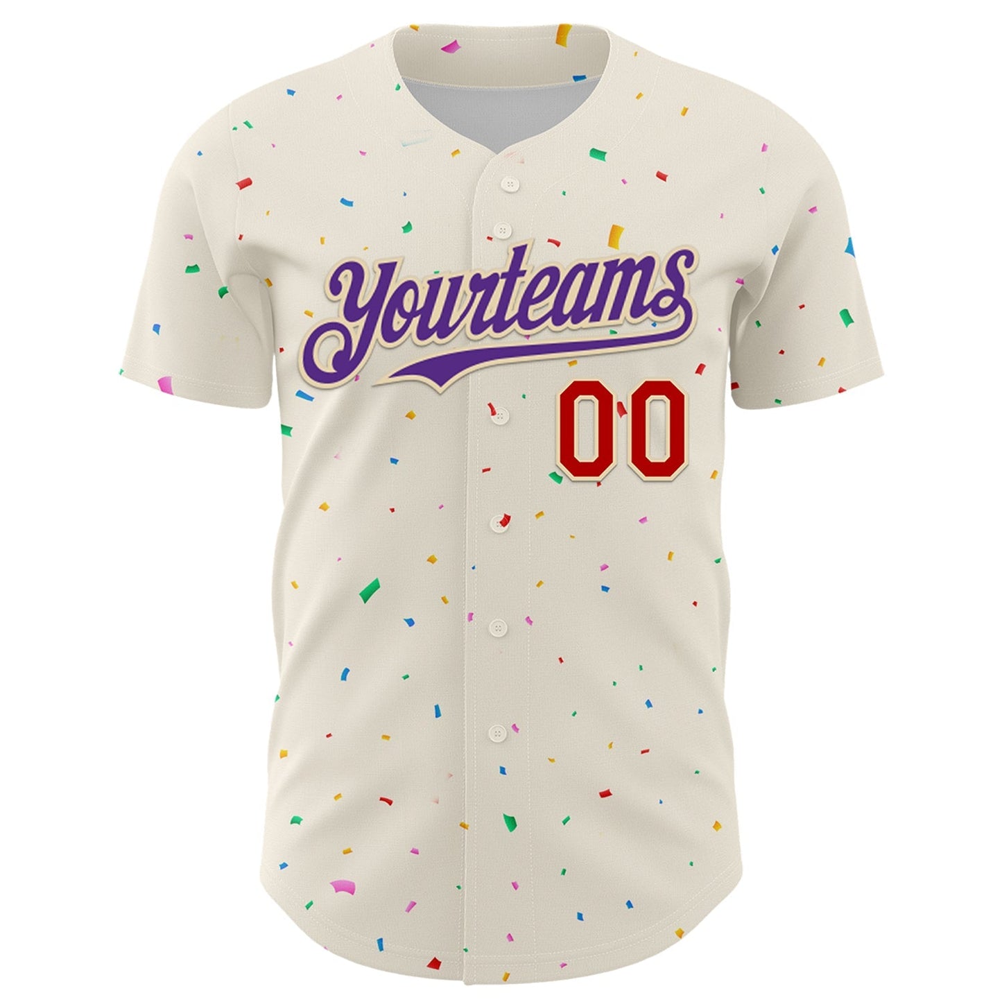 Custom Cream Purple-Red 3D Pattern Design Confetti Authentic Baseball Jersey baseball jersey product view 2
