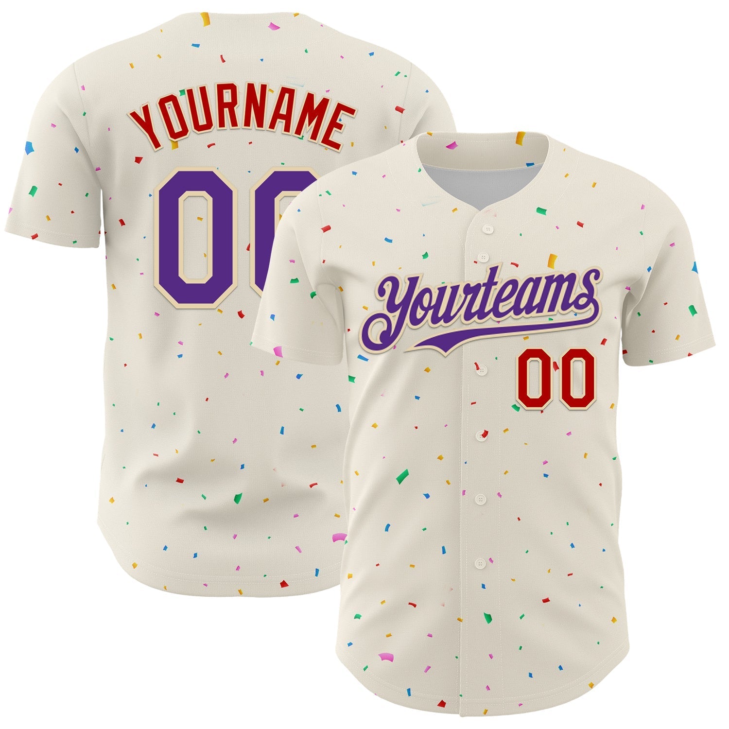 Custom Cream Purple-Red 3D Pattern Design Confetti Authentic Baseball Jersey baseball jersey product view 1
