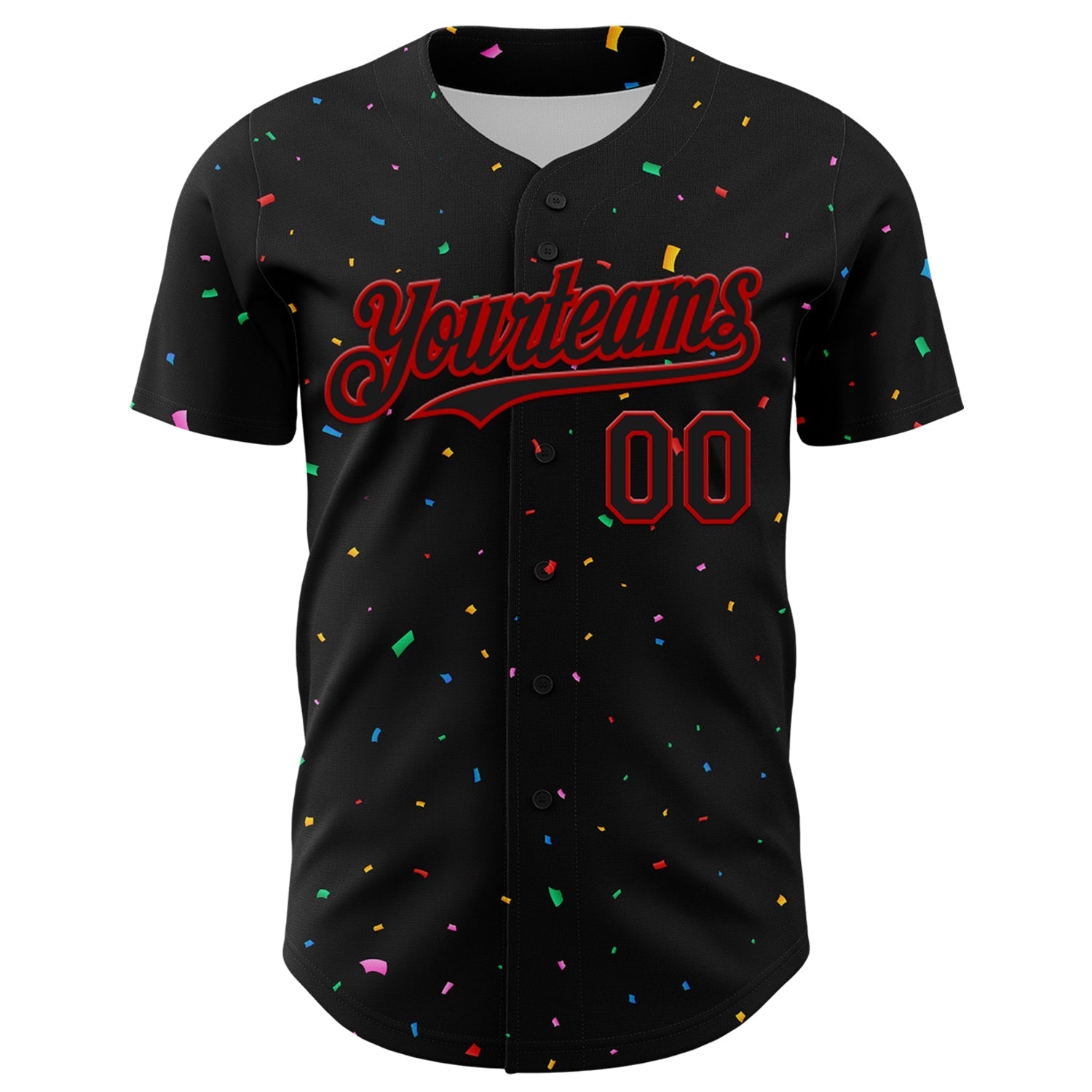 Custom Black Red 3D Pattern Design Confetti Authentic Baseball Jersey baseball jersey product view 2