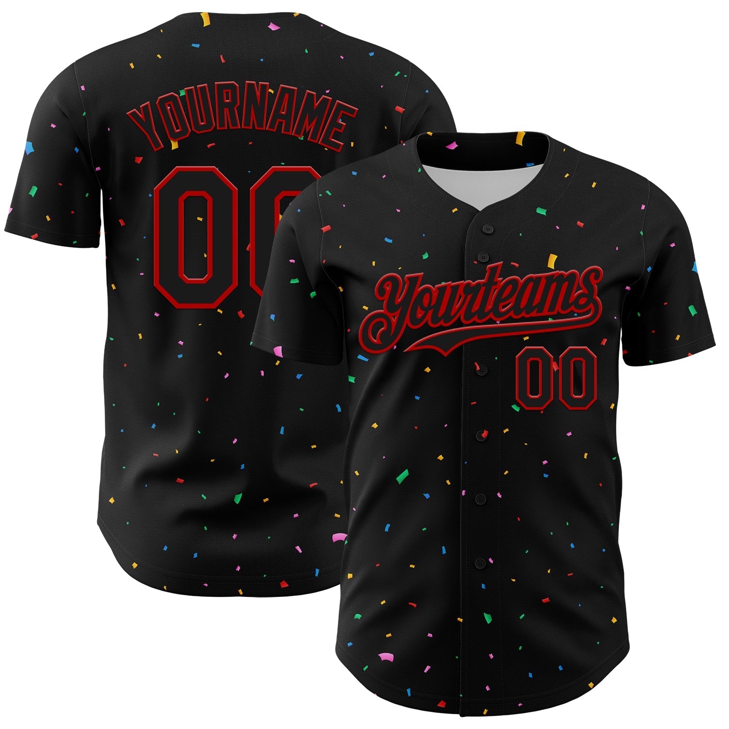 Custom Black Red 3D Pattern Design Confetti Authentic Baseball Jersey baseball jersey product view 1