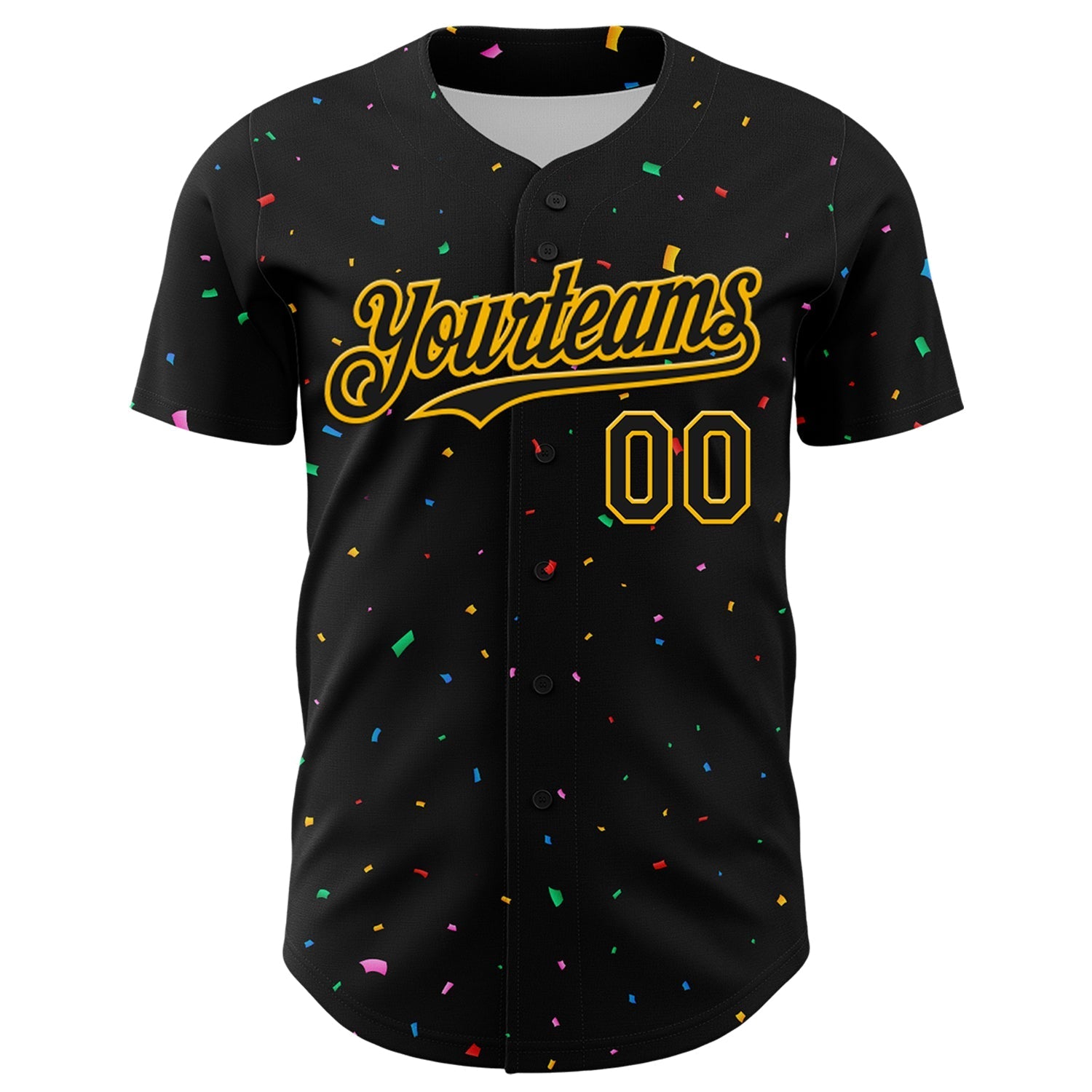 Custom Black Gold 3D Pattern Design Confetti Authentic Baseball Jersey baseball jersey product view 2