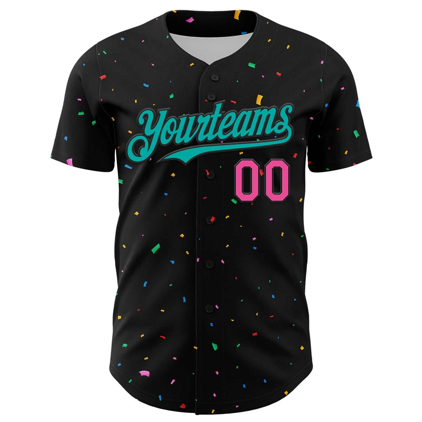 Custom Black Aqua-Pink 3D Pattern Design Confetti Authentic Baseball Jersey baseball jersey product view 2