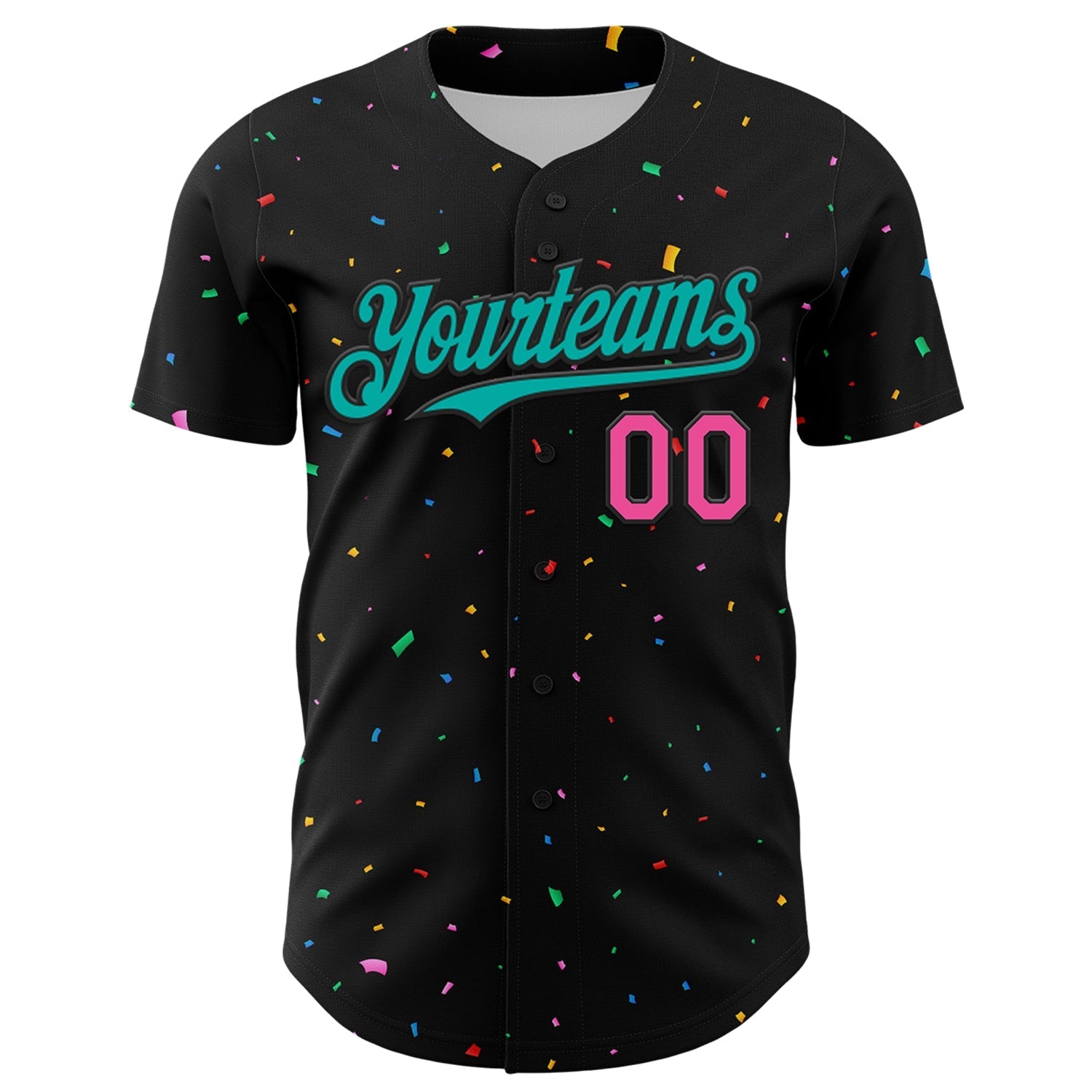 Custom Black Aqua-Pink 3D Pattern Design Confetti Authentic Baseball Jersey baseball jersey product view 2