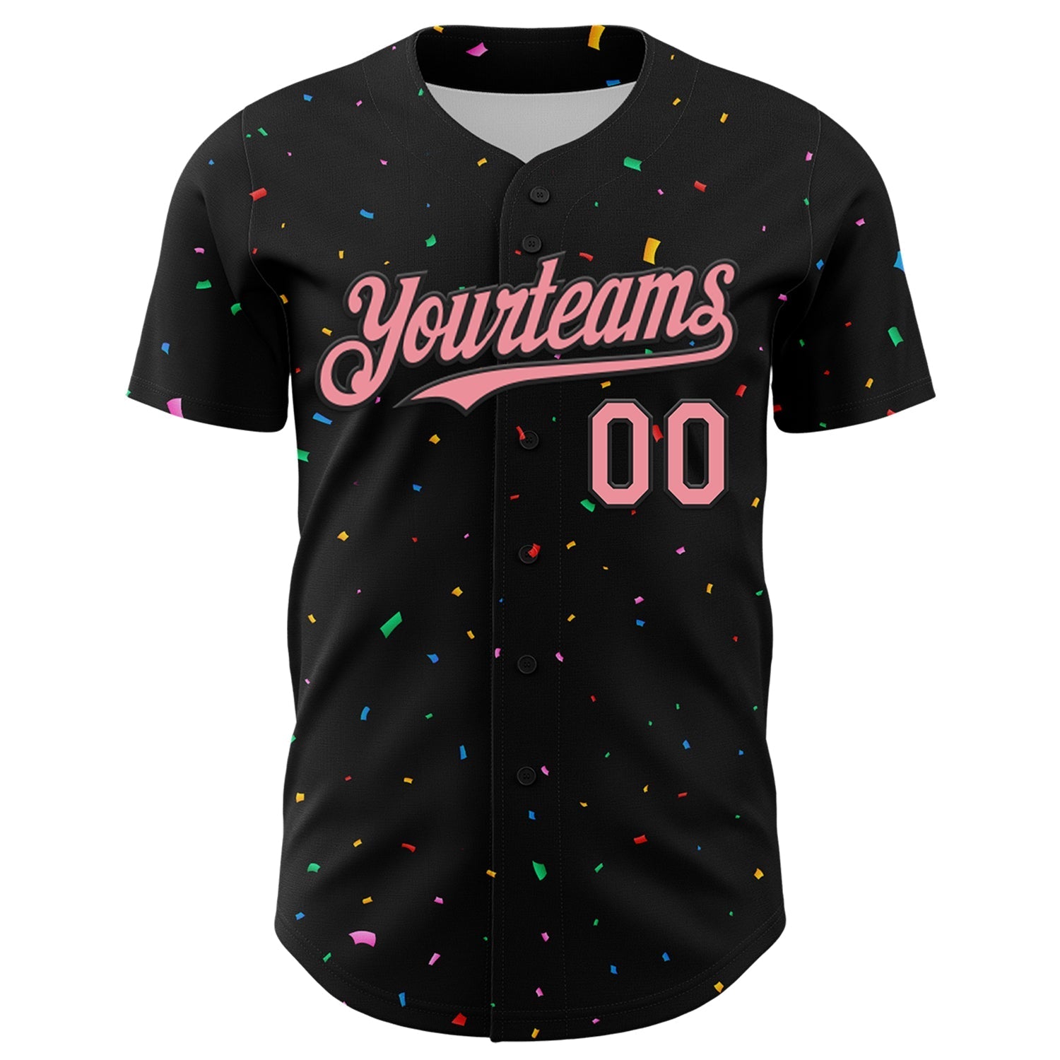 Custom Black Medium Pink 3D Pattern Design Confetti Authentic Baseball Jersey baseball jersey product view 2