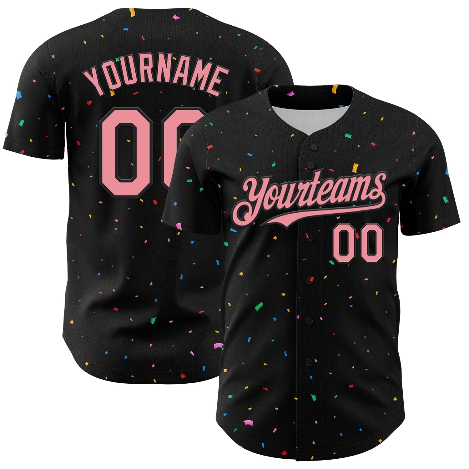 Custom Black Medium Pink 3D Pattern Design Confetti Authentic Baseball Jersey baseball jersey product view 1