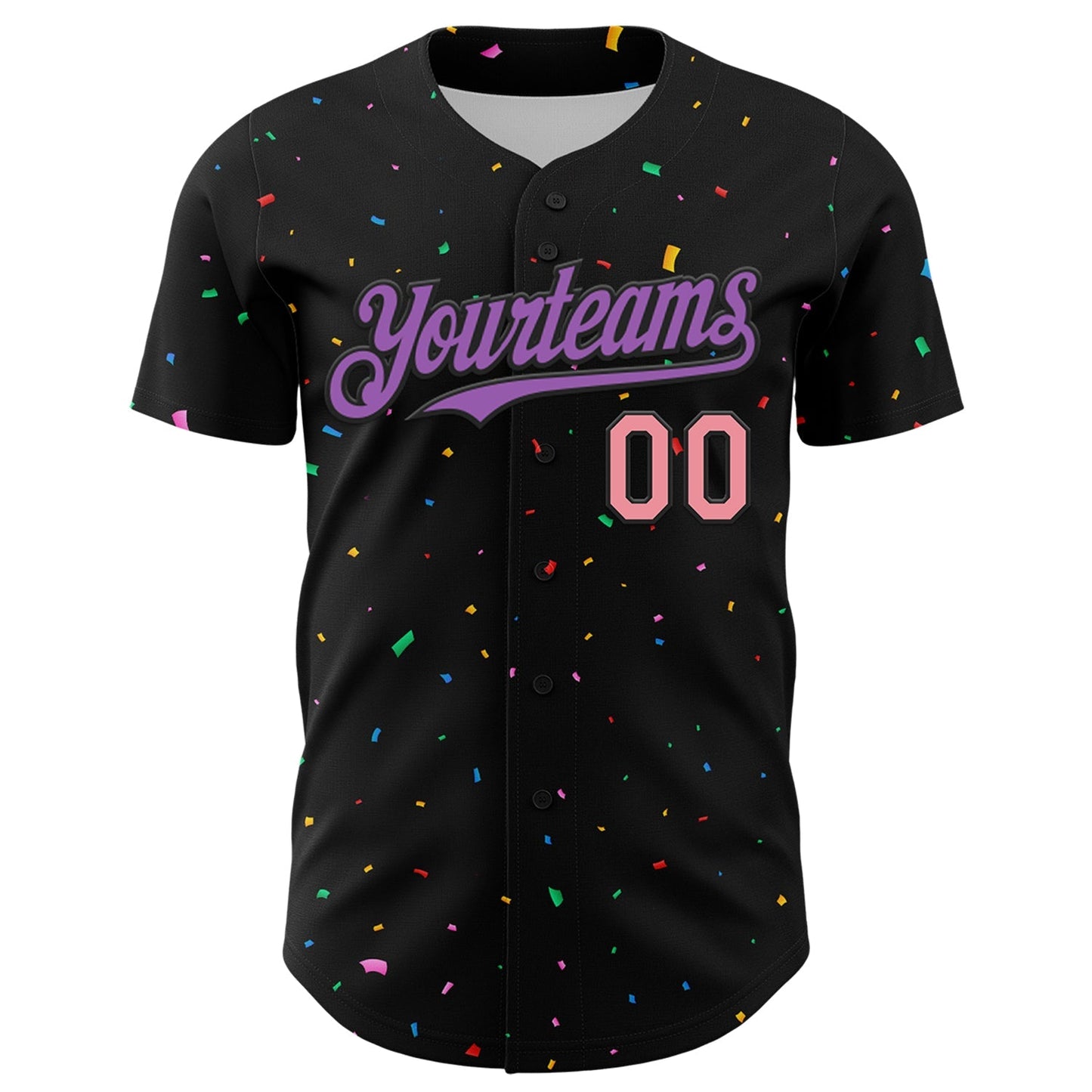 Custom Black Medium Purple-Medium Pink 3D Pattern Design Confetti Authentic Baseball Jersey baseball jersey product view 2