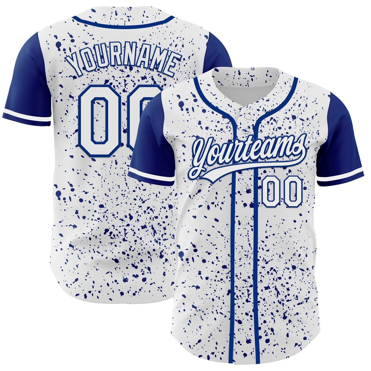Custom White Royal 3D Pattern Design Abstract Splatter Ink Authentic Baseball Jersey baseball jersey product view 1