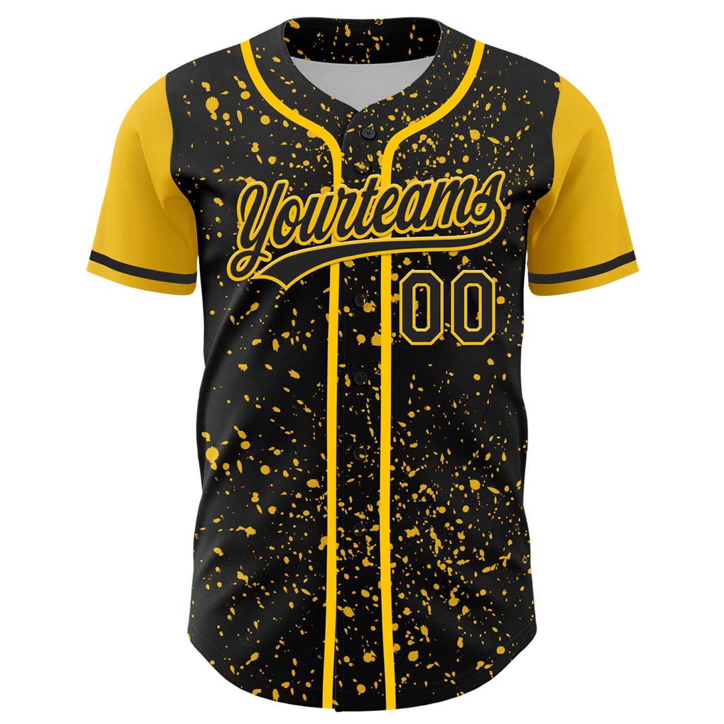 Custom Black Yellow 3D Pattern Design Abstract Splatter Ink Authentic Baseball Jersey baseball jersey product view 2