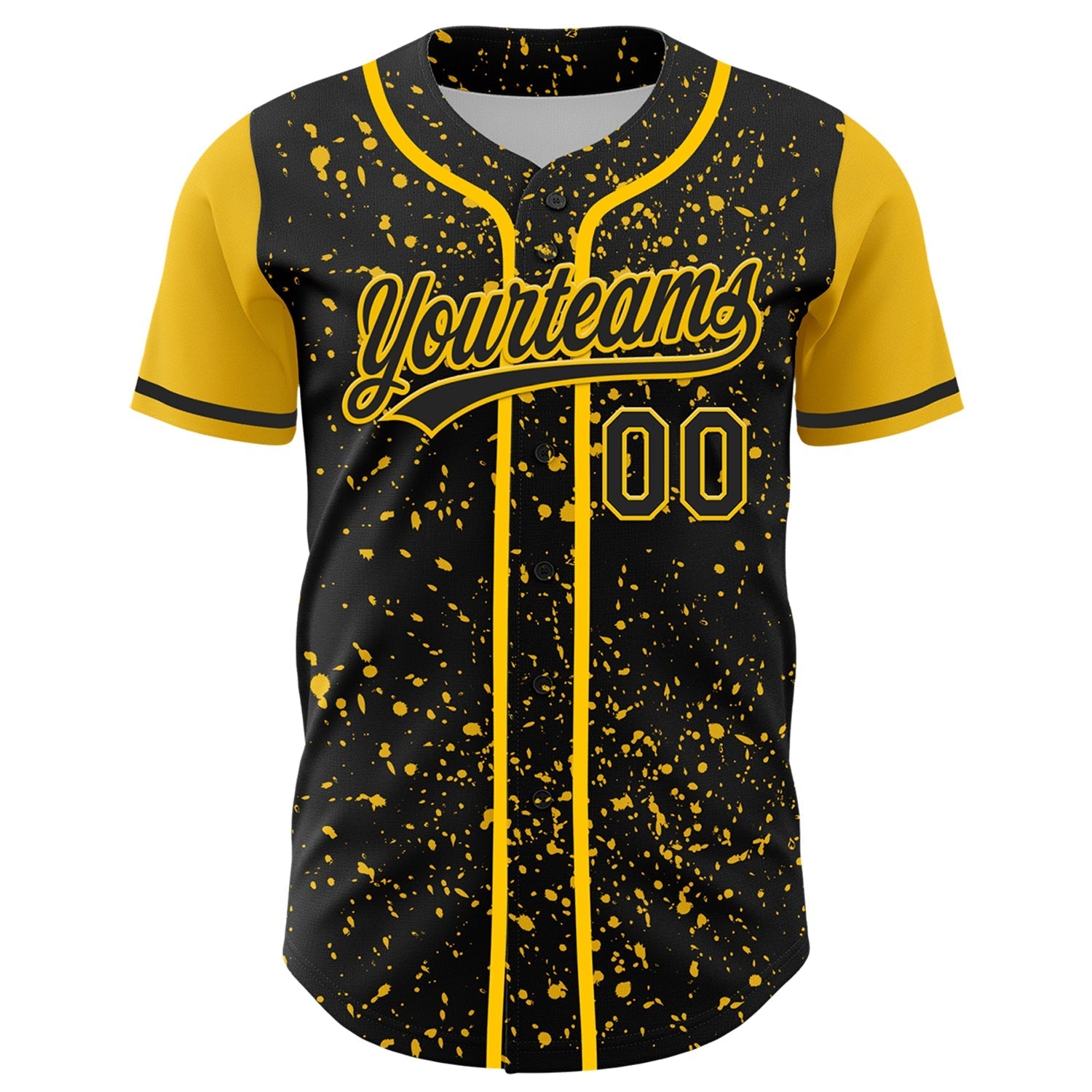 Custom Black Yellow 3D Pattern Design Abstract Splatter Ink Authentic Baseball Jersey baseball jersey product view 2