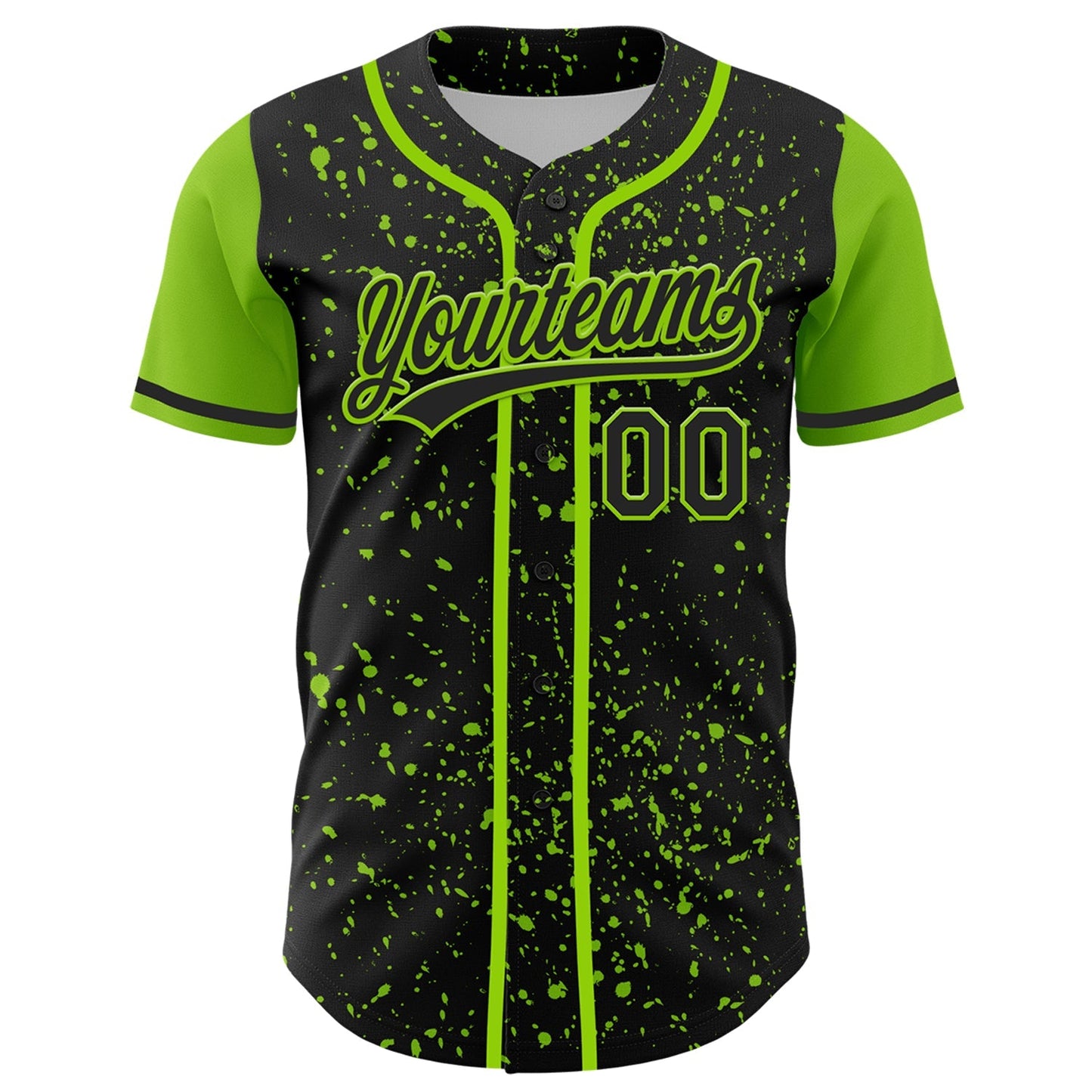 Custom Black Neon Green 3D Pattern Design Abstract Splatter Ink Authentic Baseball Jersey baseball jersey product view 2