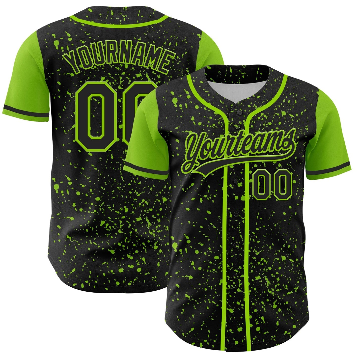 Custom Black Neon Green 3D Pattern Design Abstract Splatter Ink Authentic Baseball Jersey baseball jersey product view 1