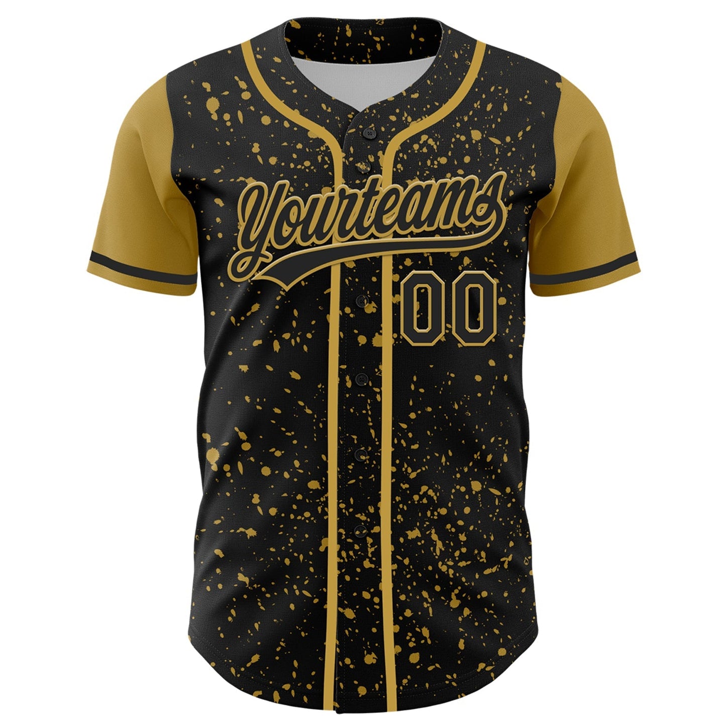 Custom Black Old Gold 3D Pattern Design Abstract Splatter Ink Authentic Baseball Jersey baseball jersey product view 2