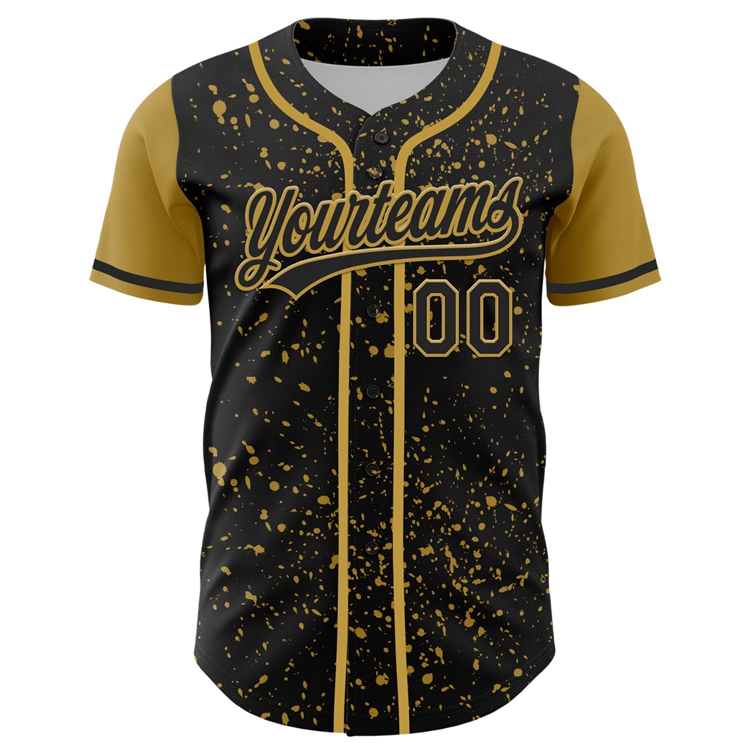Custom Black Old Gold 3D Pattern Design Abstract Splatter Ink Authentic Baseball Jersey baseball jersey product view 2