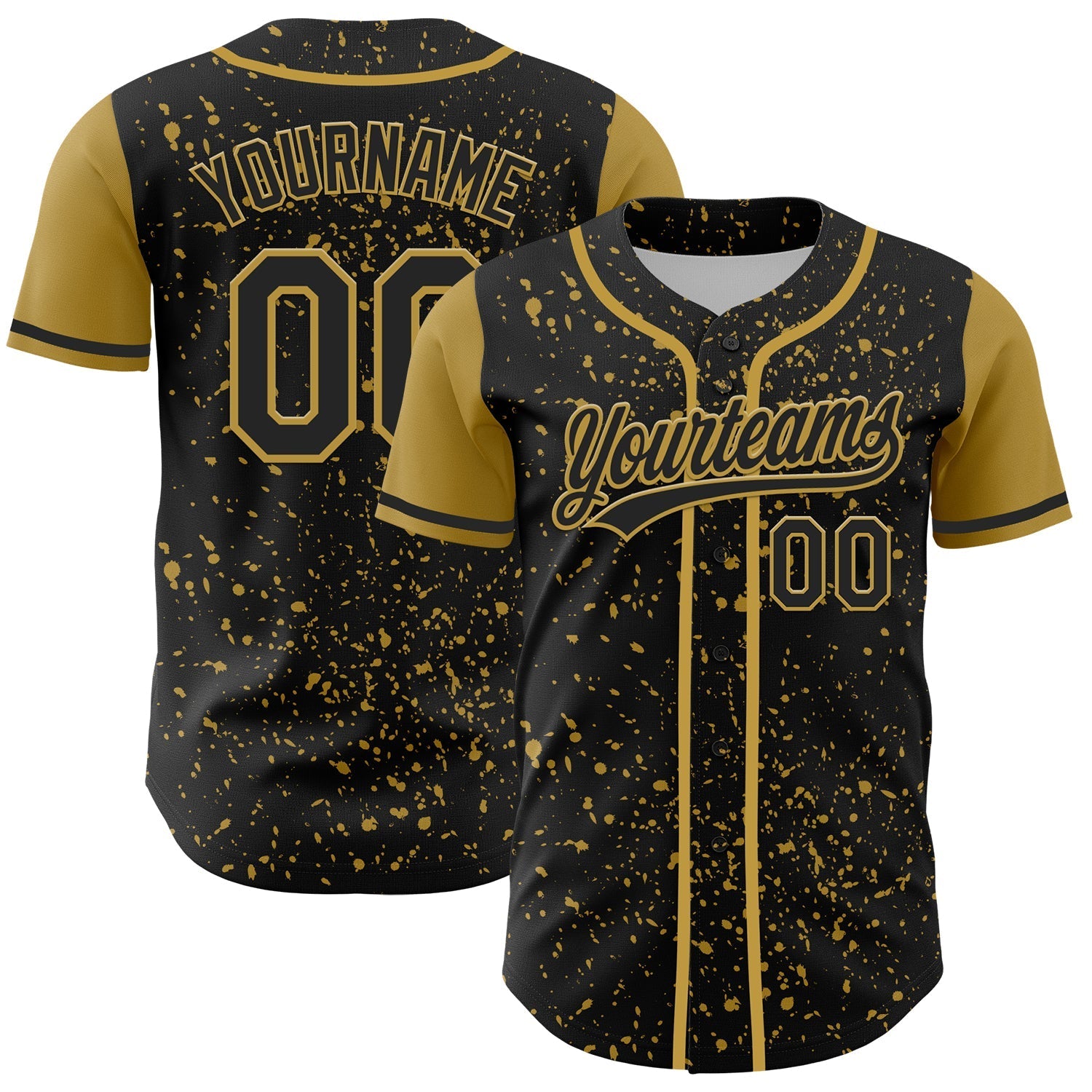 Custom Black Old Gold 3D Pattern Design Abstract Splatter Ink Authentic Baseball Jersey baseball jersey product view 1