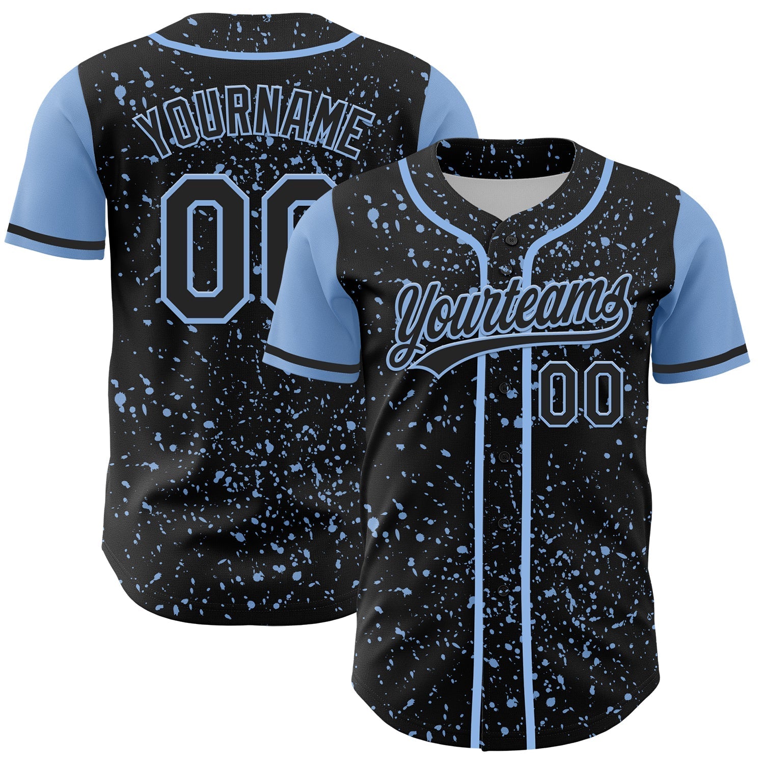 Custom Black Light Blue 3D Pattern Design Abstract Splatter Ink Authentic Baseball Jersey baseball jersey product view 1