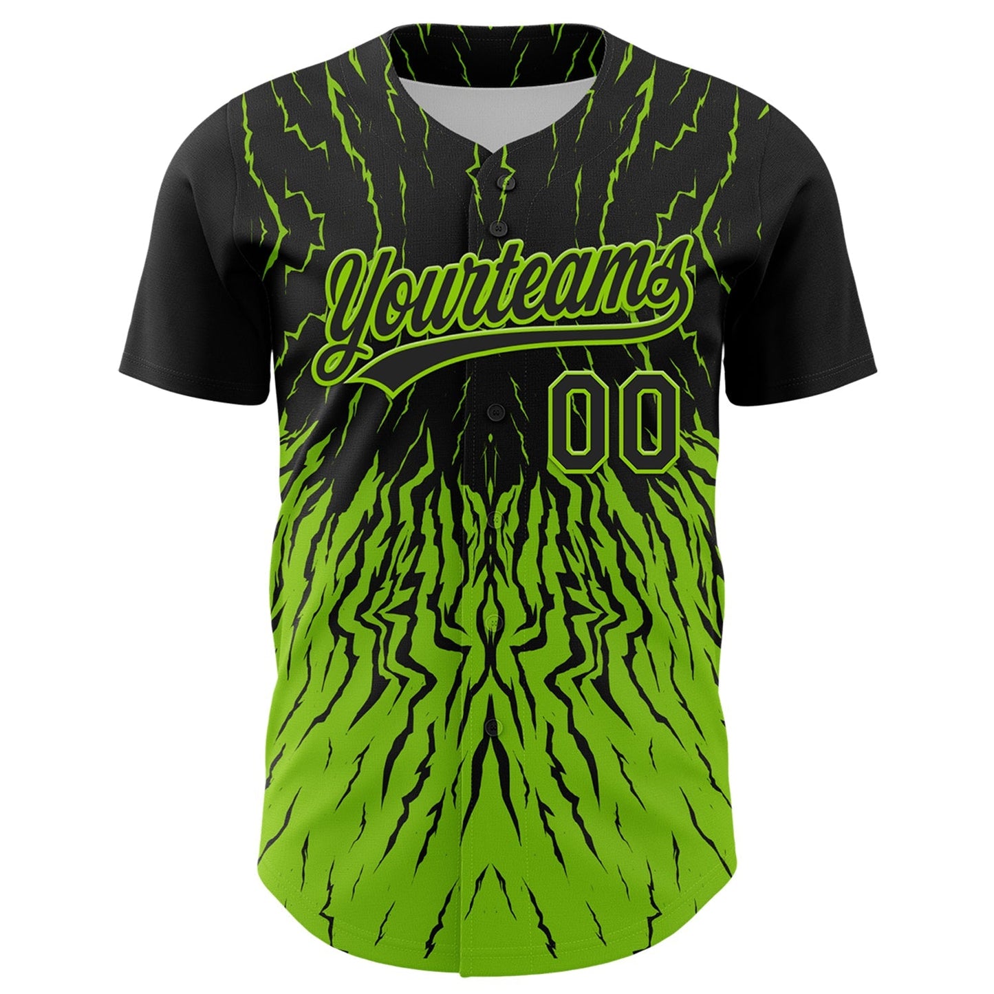 Custom Black Neon Green 3D Pattern Design Abstract Wave Authentic Baseball Jersey baseball jersey product view 2