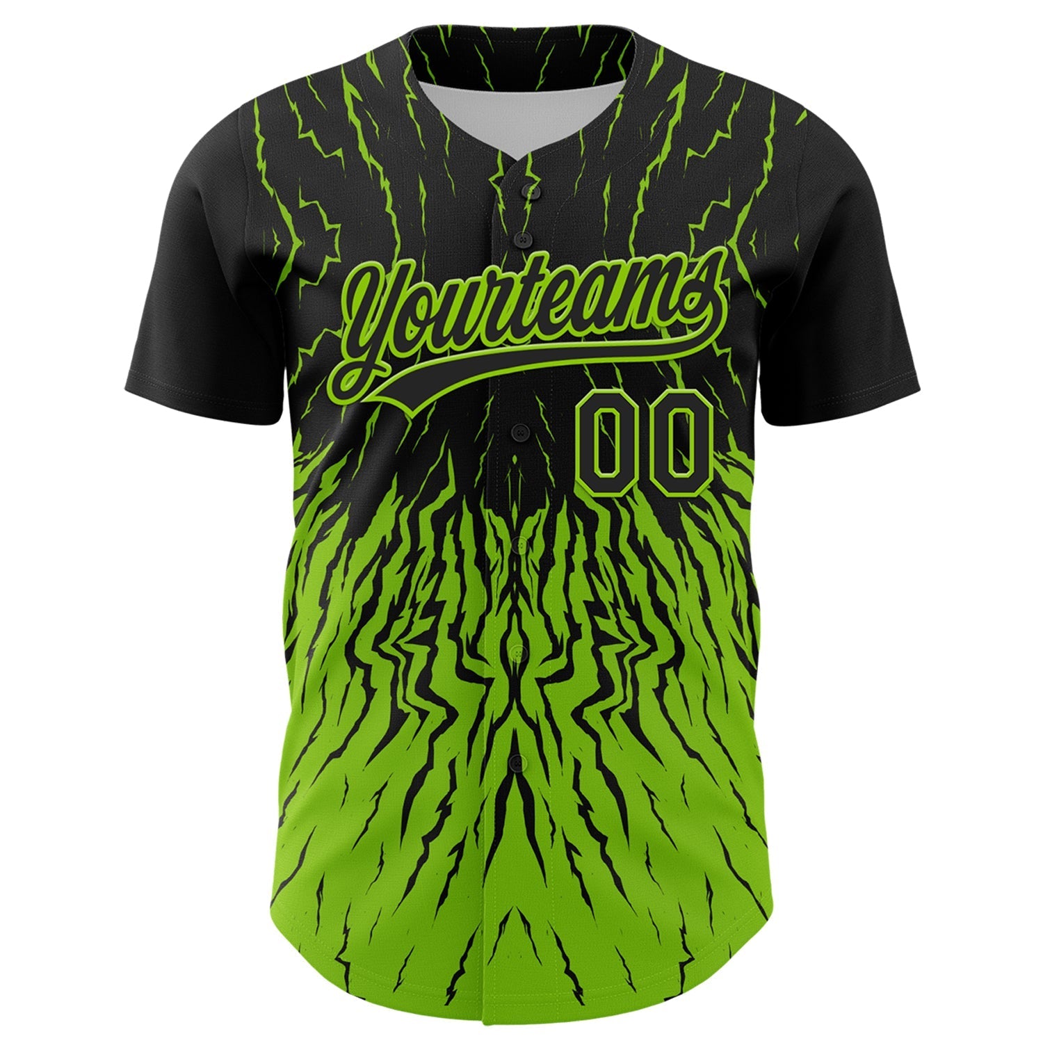Custom Black Neon Green 3D Pattern Design Abstract Wave Authentic Baseball Jersey baseball jersey product view 2