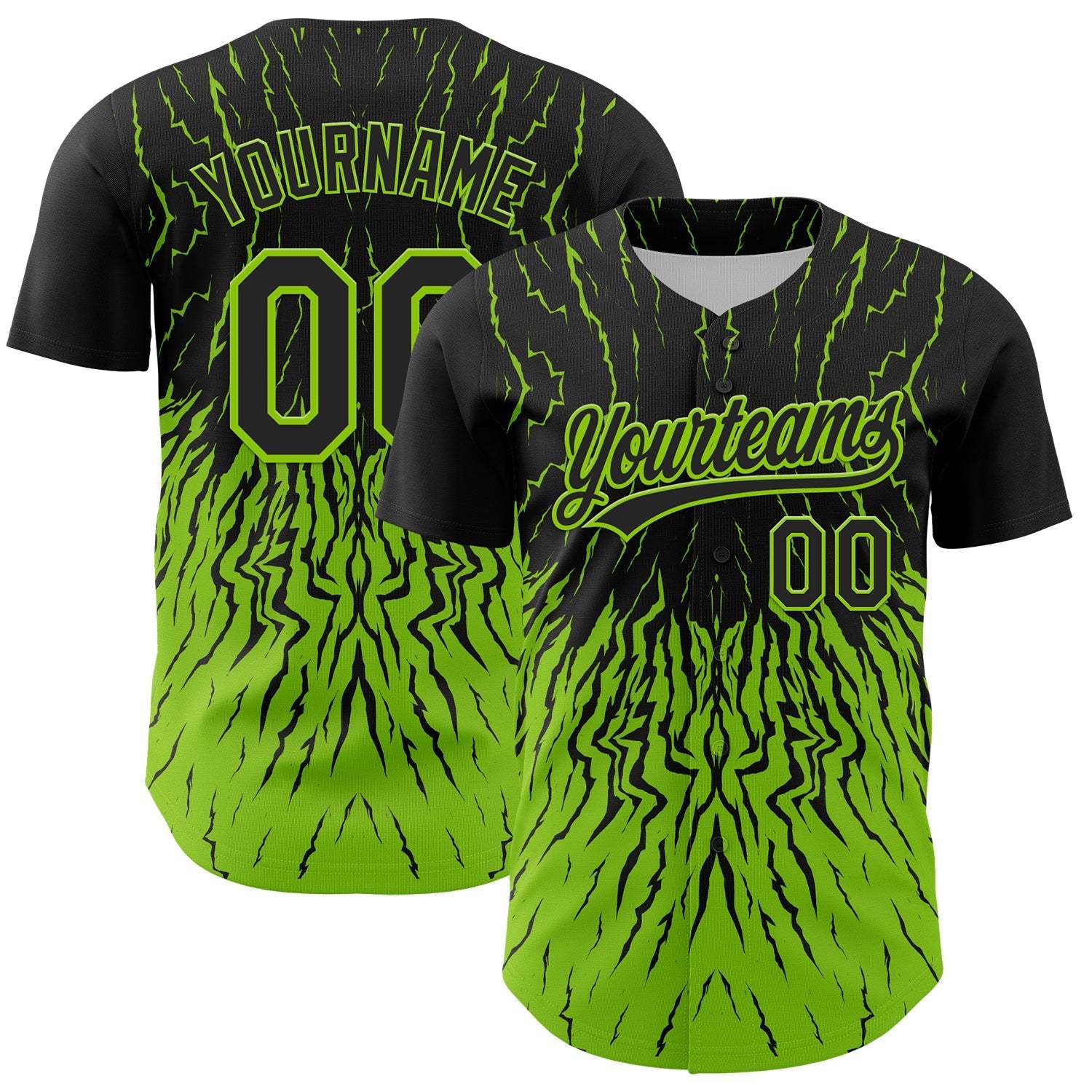 Custom Black Neon Green 3D Pattern Design Abstract Wave Authentic Baseball Jersey baseball jersey product view 1
