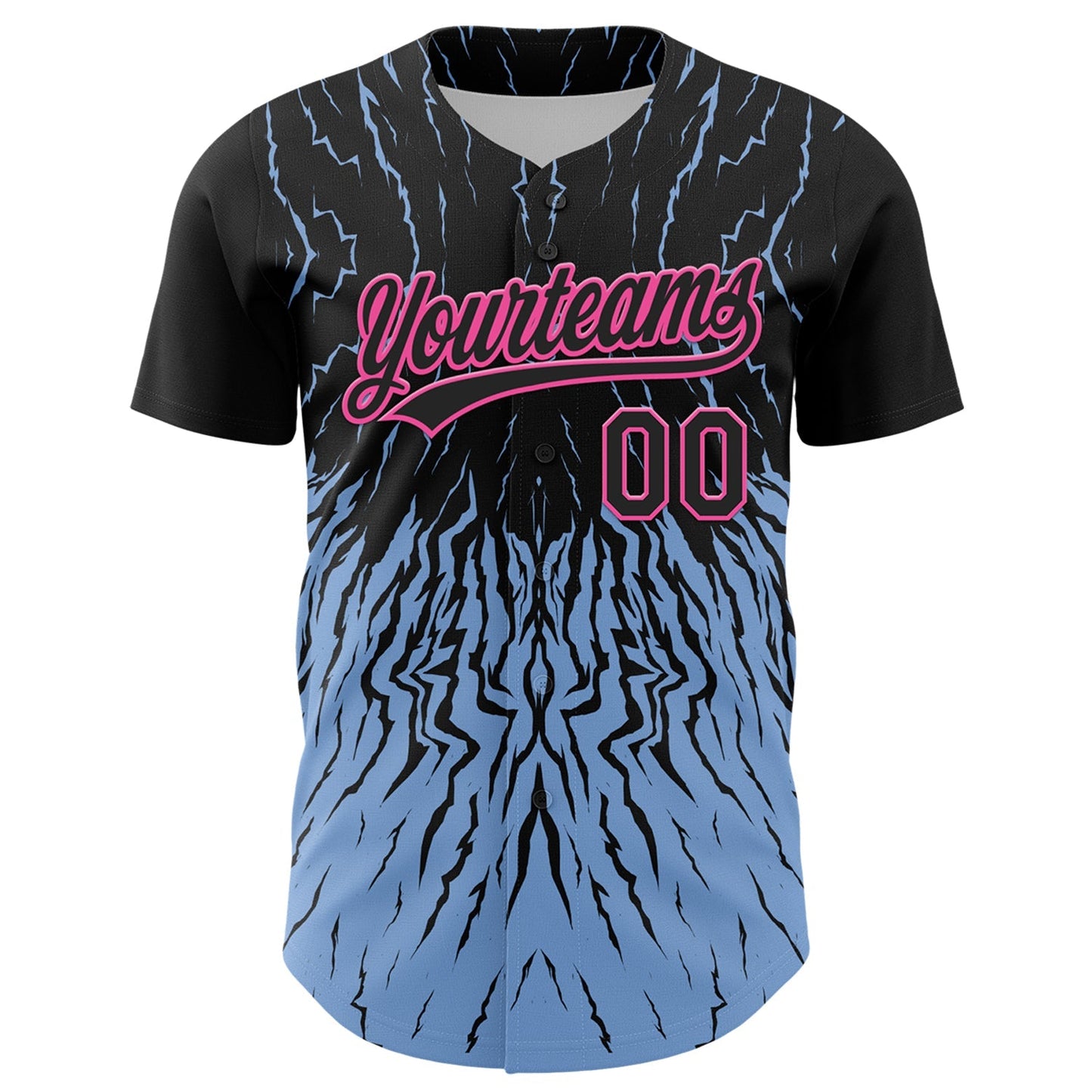 Custom Black Light Blue-Pink 3D Pattern Design Abstract Wave Authentic Baseball Jersey baseball jersey product view 2