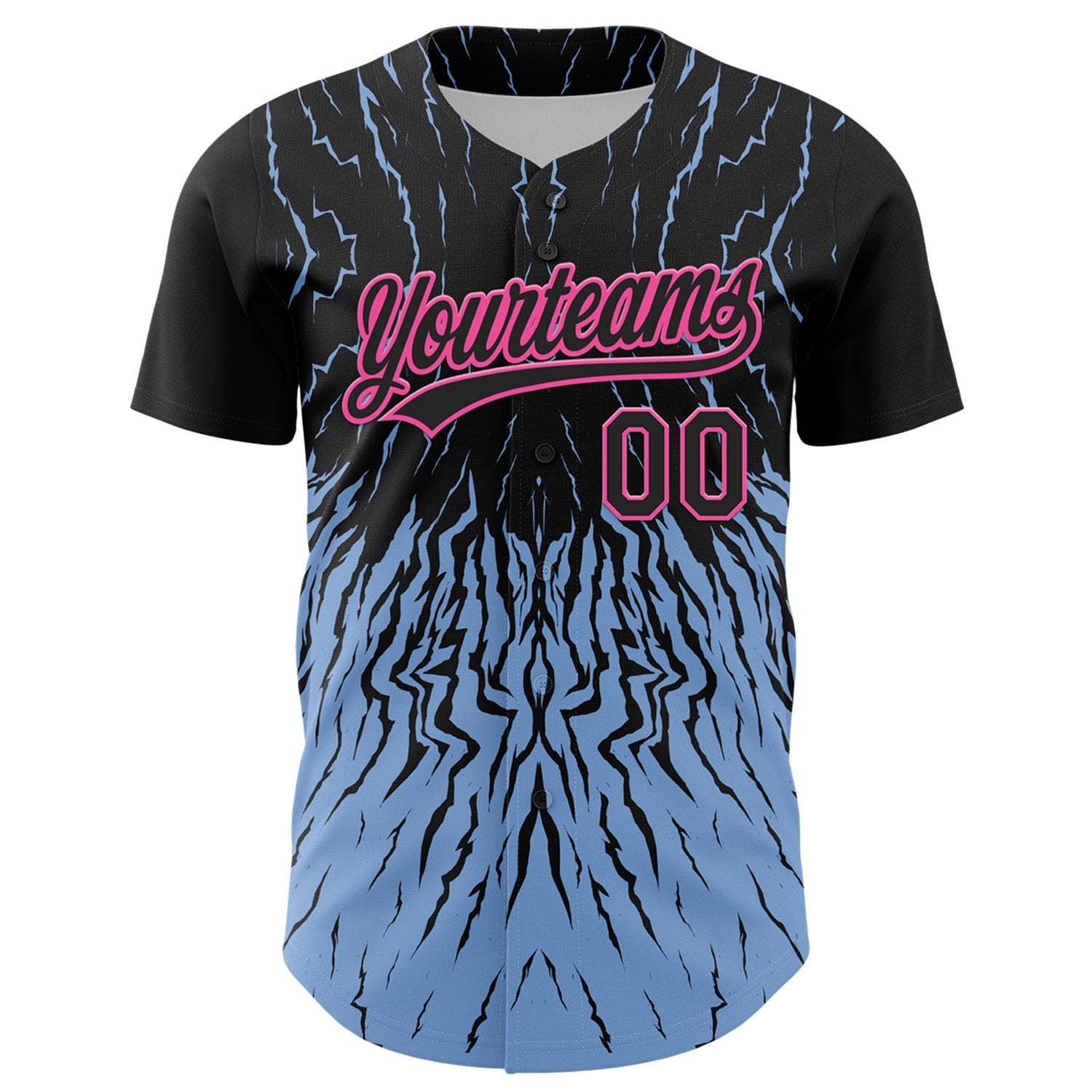 Custom Black Light Blue-Pink 3D Pattern Design Abstract Wave Authentic Baseball Jersey baseball jersey product view 2