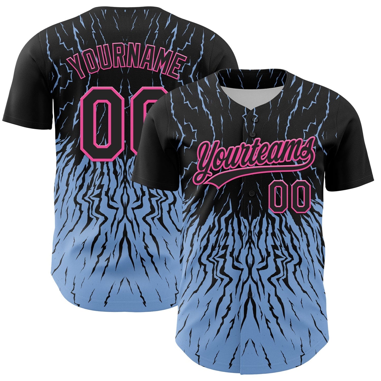 Custom Black Light Blue-Pink 3D Pattern Design Abstract Wave Authentic Baseball Jersey baseball jersey product view 1