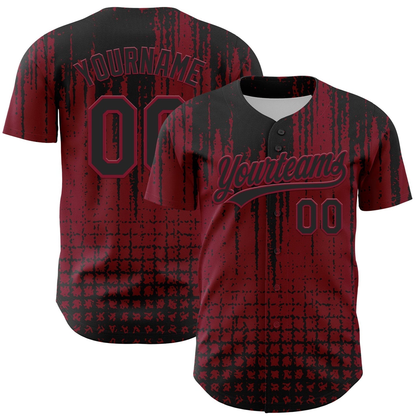 Custom Crimson Black 3D Pattern Design Abstract Shape Authentic Baseball Jersey baseball jersey product view 1
