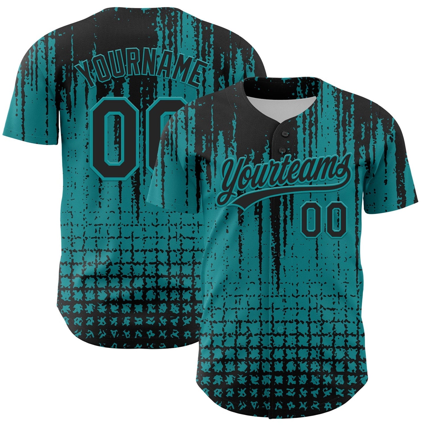 Custom Teal Black 3D Pattern Design Abstract Shape Authentic Baseball Jersey baseball jersey product view 1