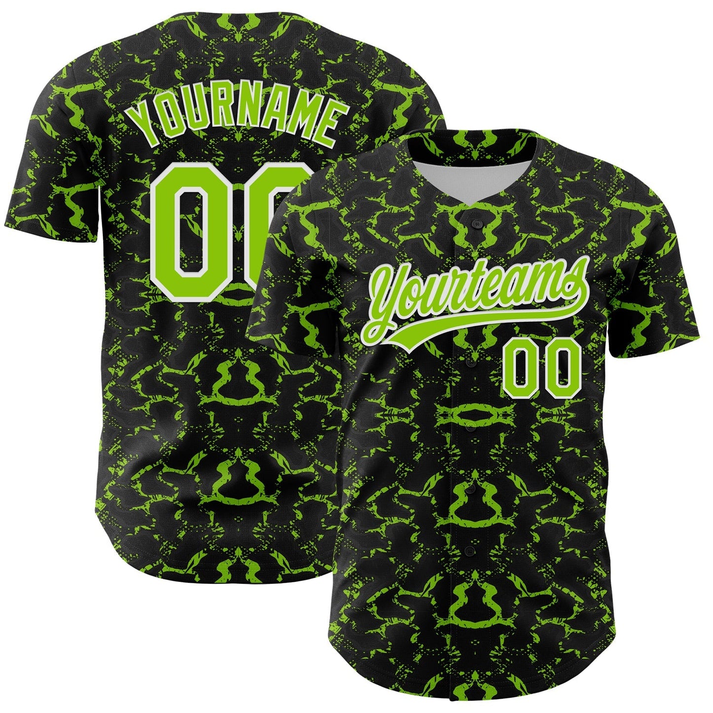 Custom Black Neon Green-White 3D Pattern Design Abstract Tiger And Zebra Authentic Baseball Jersey baseball jersey product view 1
