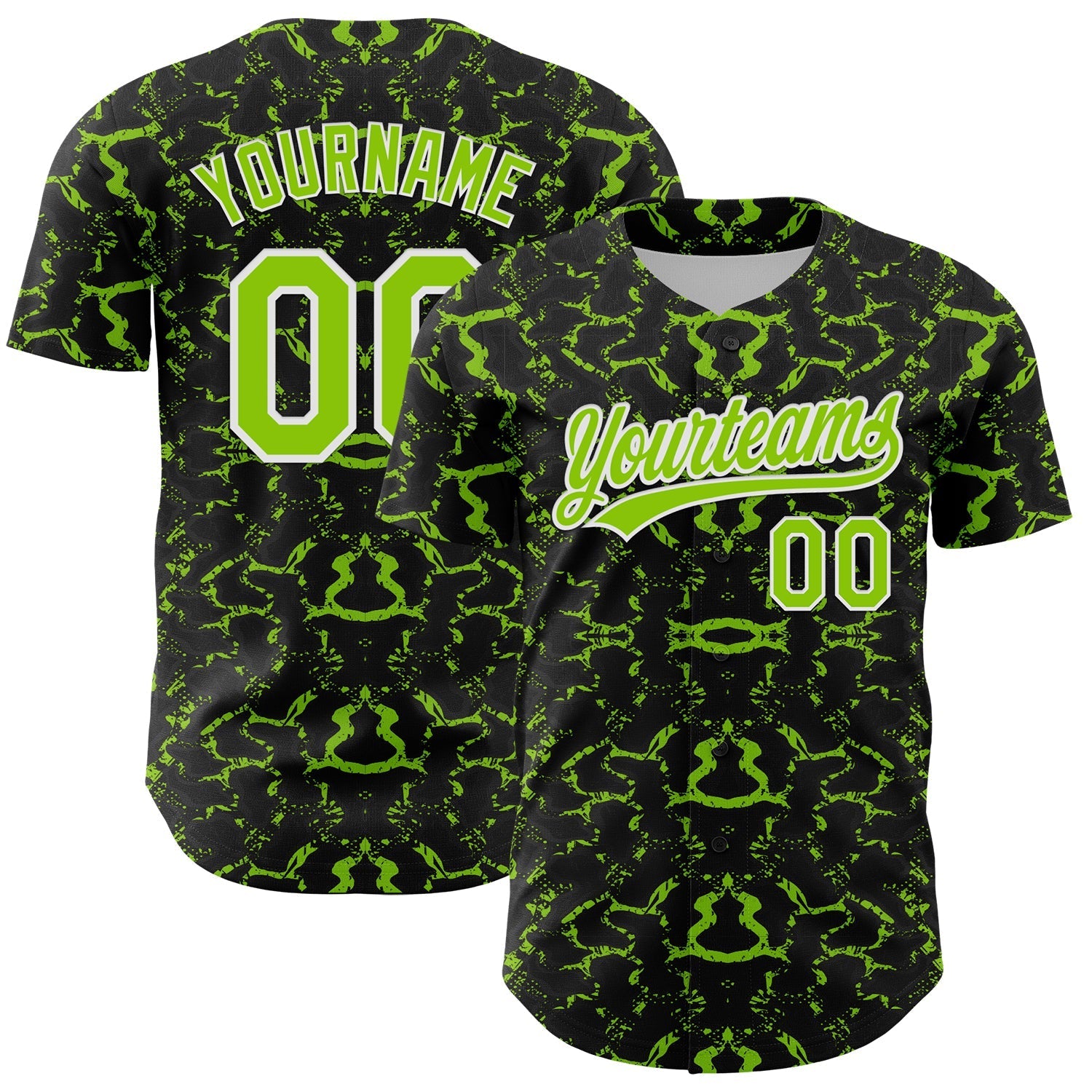 Custom Black Neon Green-White 3D Pattern Design Abstract Tiger And Zebra Authentic Baseball Jersey baseball jersey product view 1