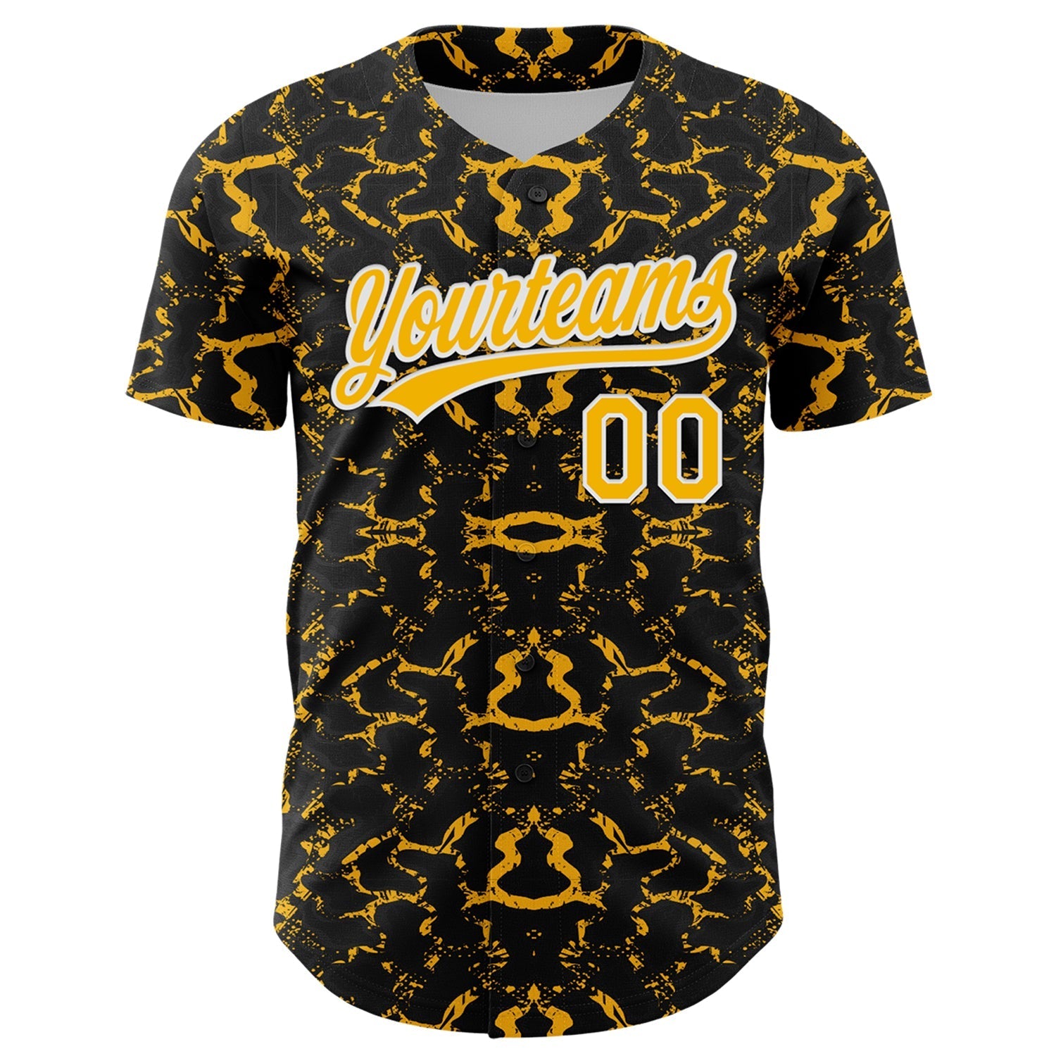 Custom Black Gold-White 3D Pattern Design Abstract Tiger And Zebra Authentic Baseball Jersey baseball jersey product view 3