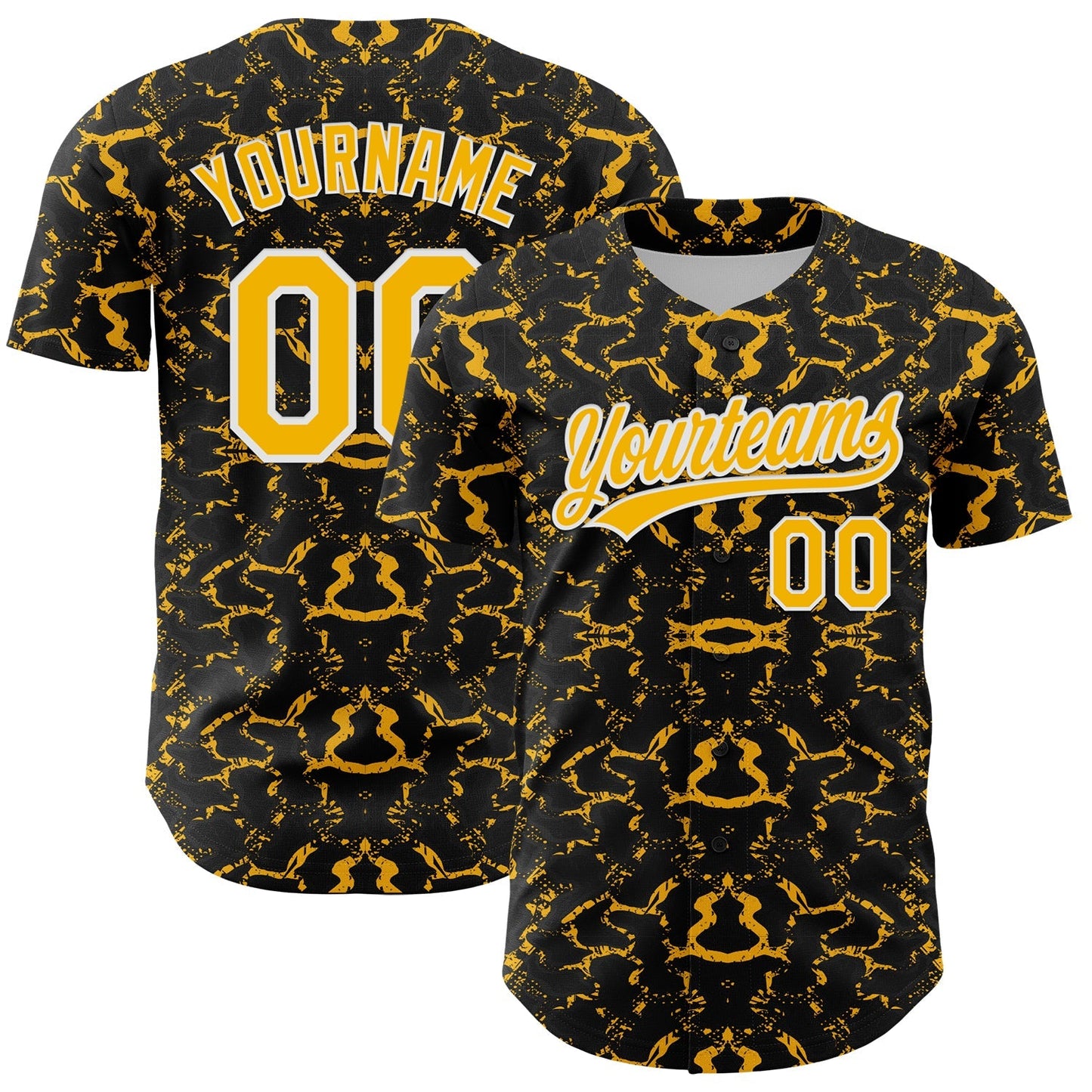 Custom Black Gold-White 3D Pattern Design Abstract Tiger And Zebra Authentic Baseball Jersey baseball jersey product view 1