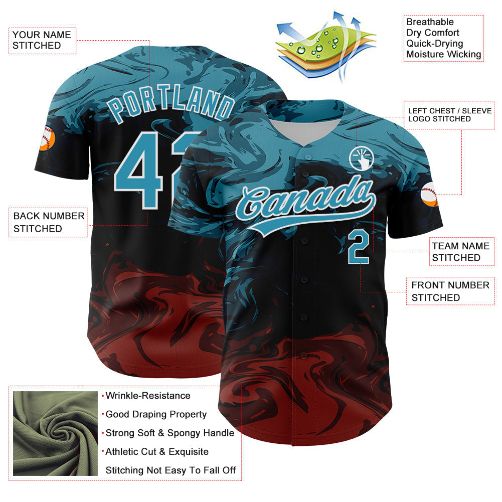 Custom Black Panther Blue Burgundy-White 3D Pattern Design Abstract Fluid Authentic Baseball Jersey baseball jersey product view 3