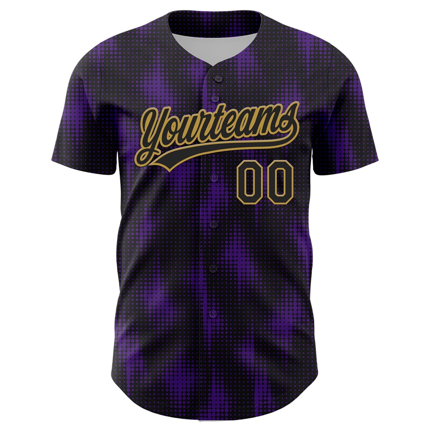 Custom Black Purple-Old Gold 3D Pattern Design Halftone Dots Authentic Baseball Jersey baseball jersey product view 2