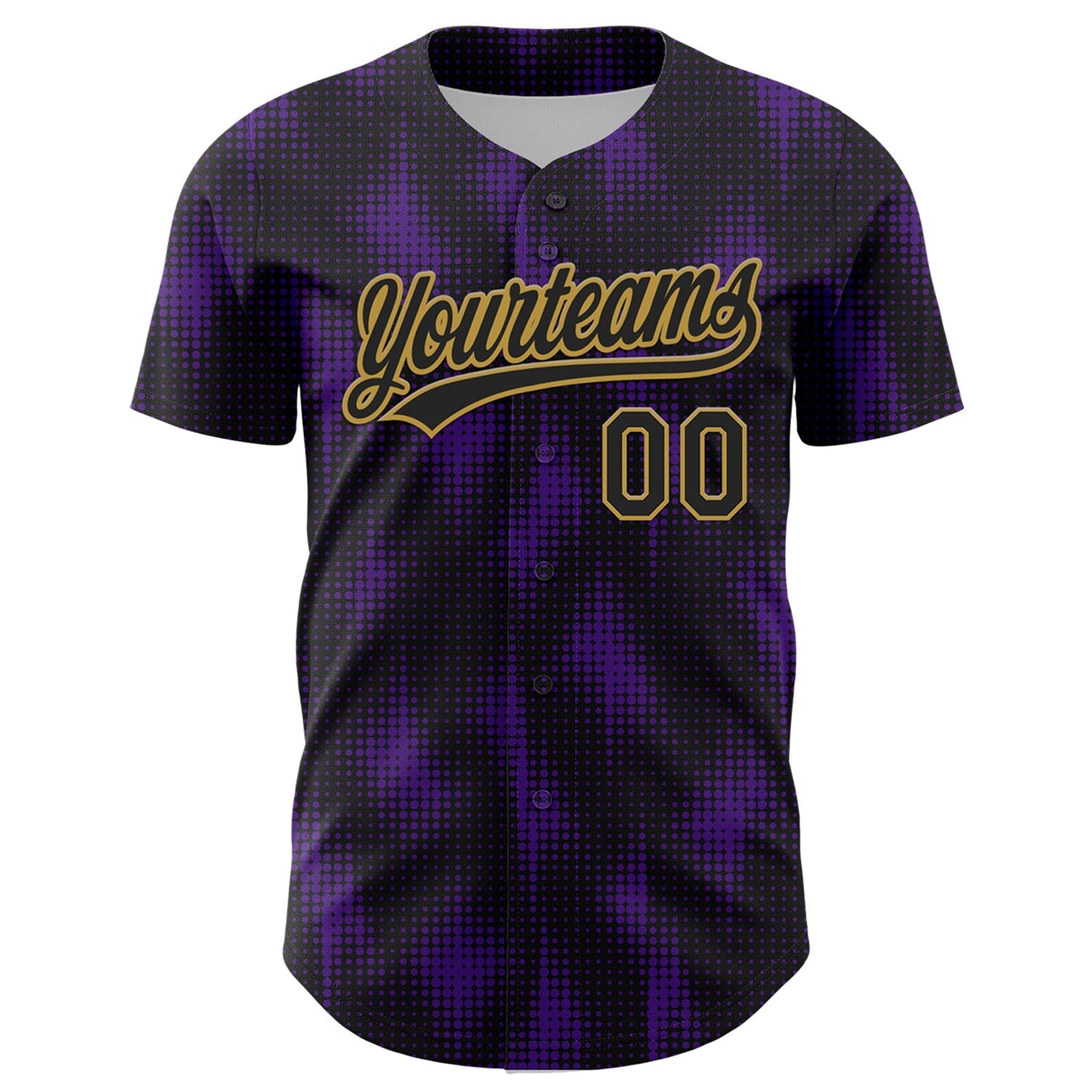 Custom Black Purple-Old Gold 3D Pattern Design Halftone Dots Authentic Baseball Jersey baseball jersey product view 2