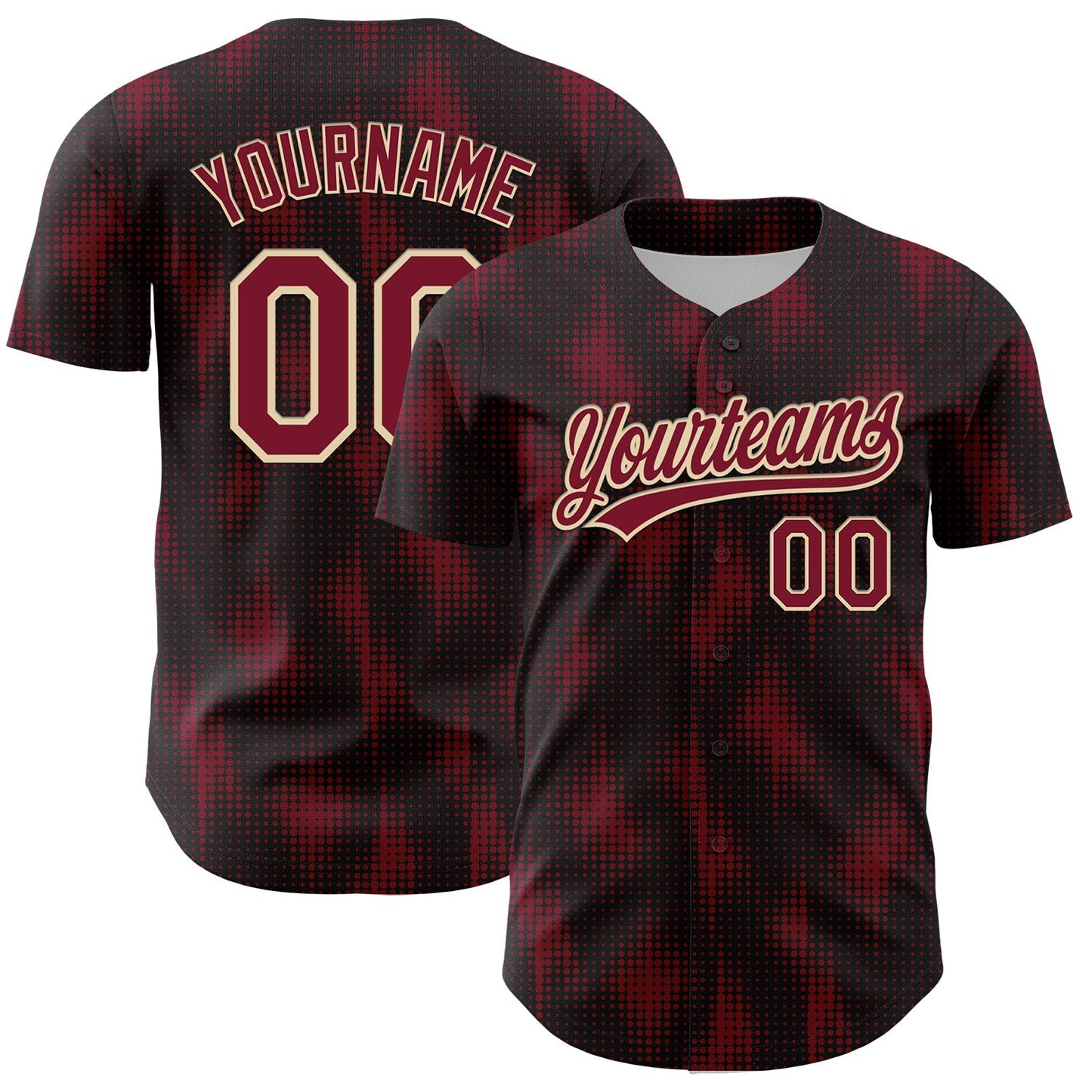 Custom Black Crimson-Cream 3D Pattern Design Halftone Dots Authentic Baseball Jersey baseball jersey product view 1