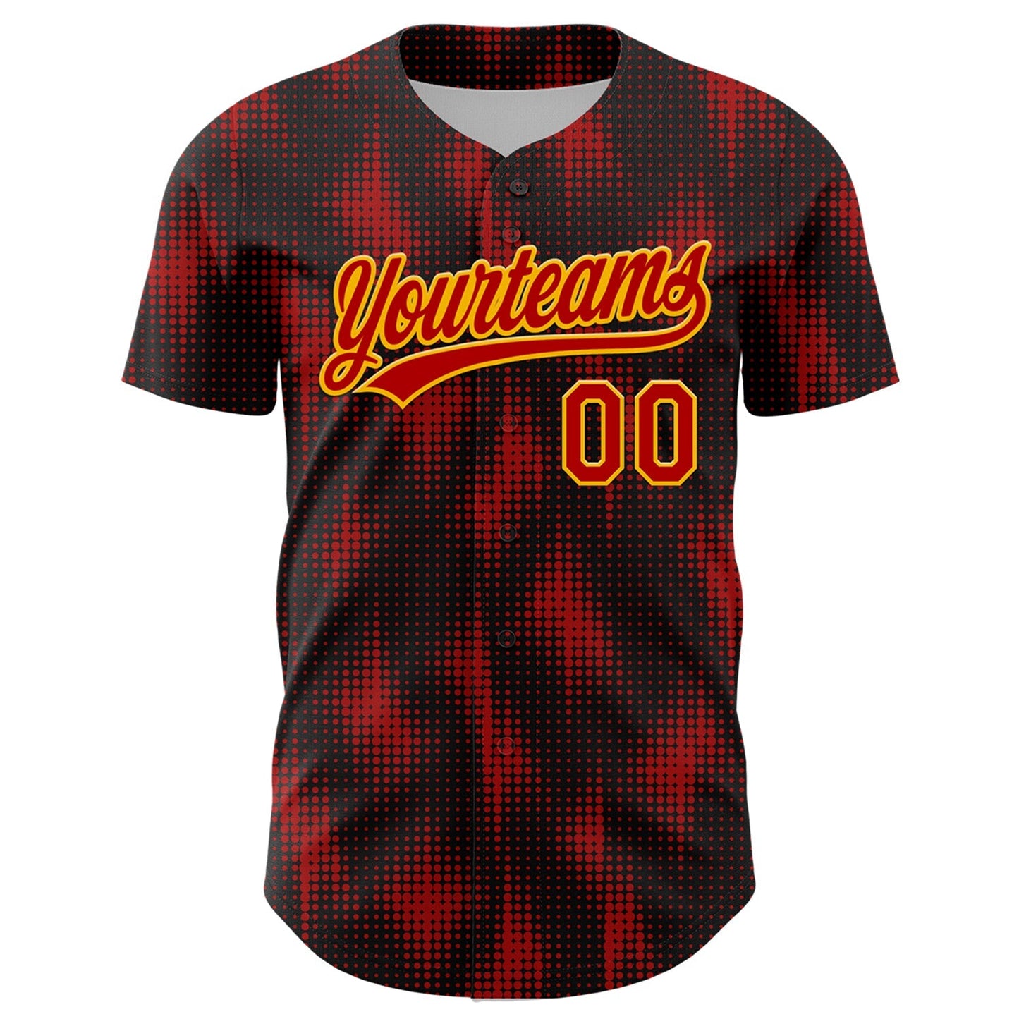 Custom Black Red-Gold 3D Pattern Design Halftone Dots Authentic Baseball Jersey baseball jersey product view 2