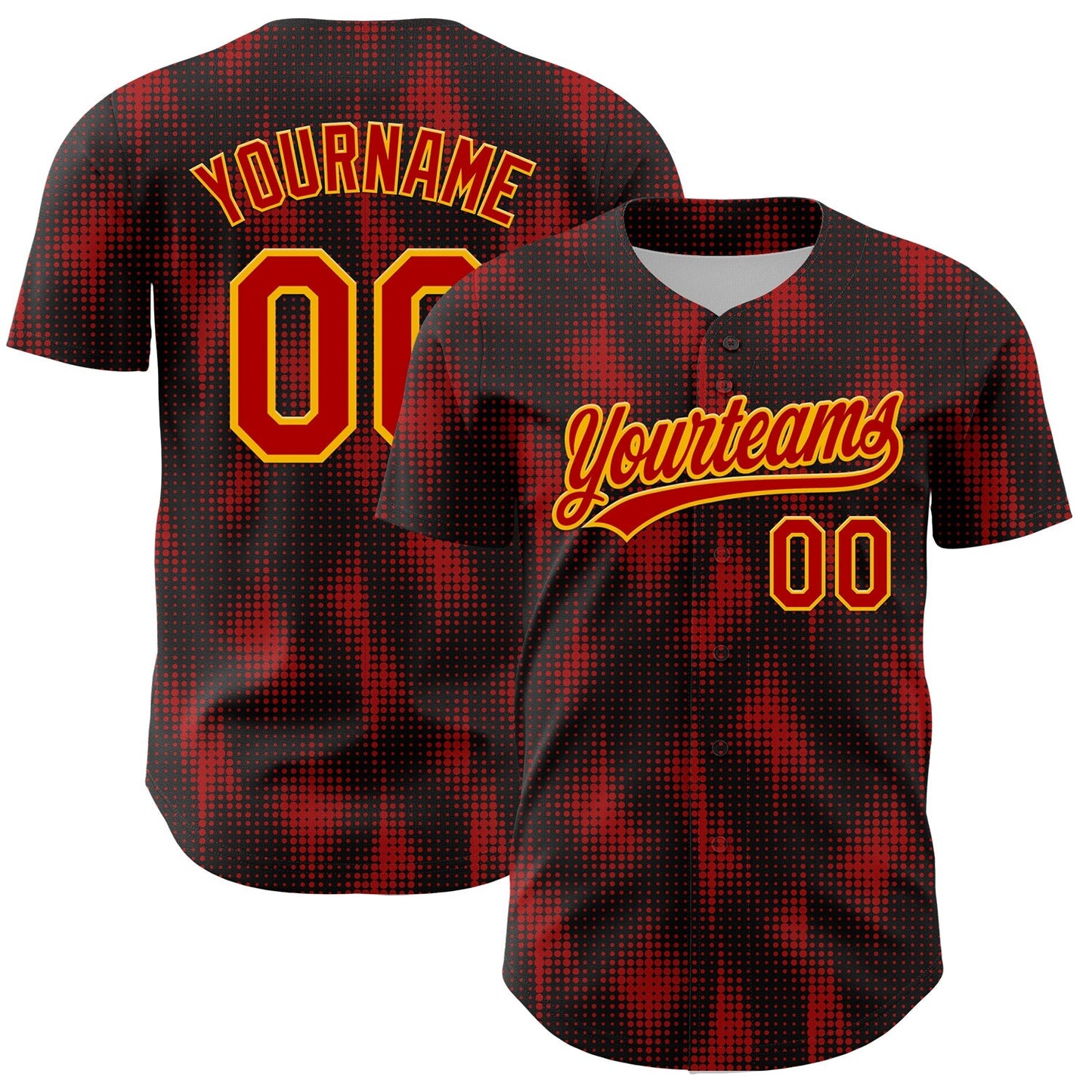 Custom Black Red-Gold 3D Pattern Design Halftone Dots Authentic Baseball Jersey baseball jersey product view 1